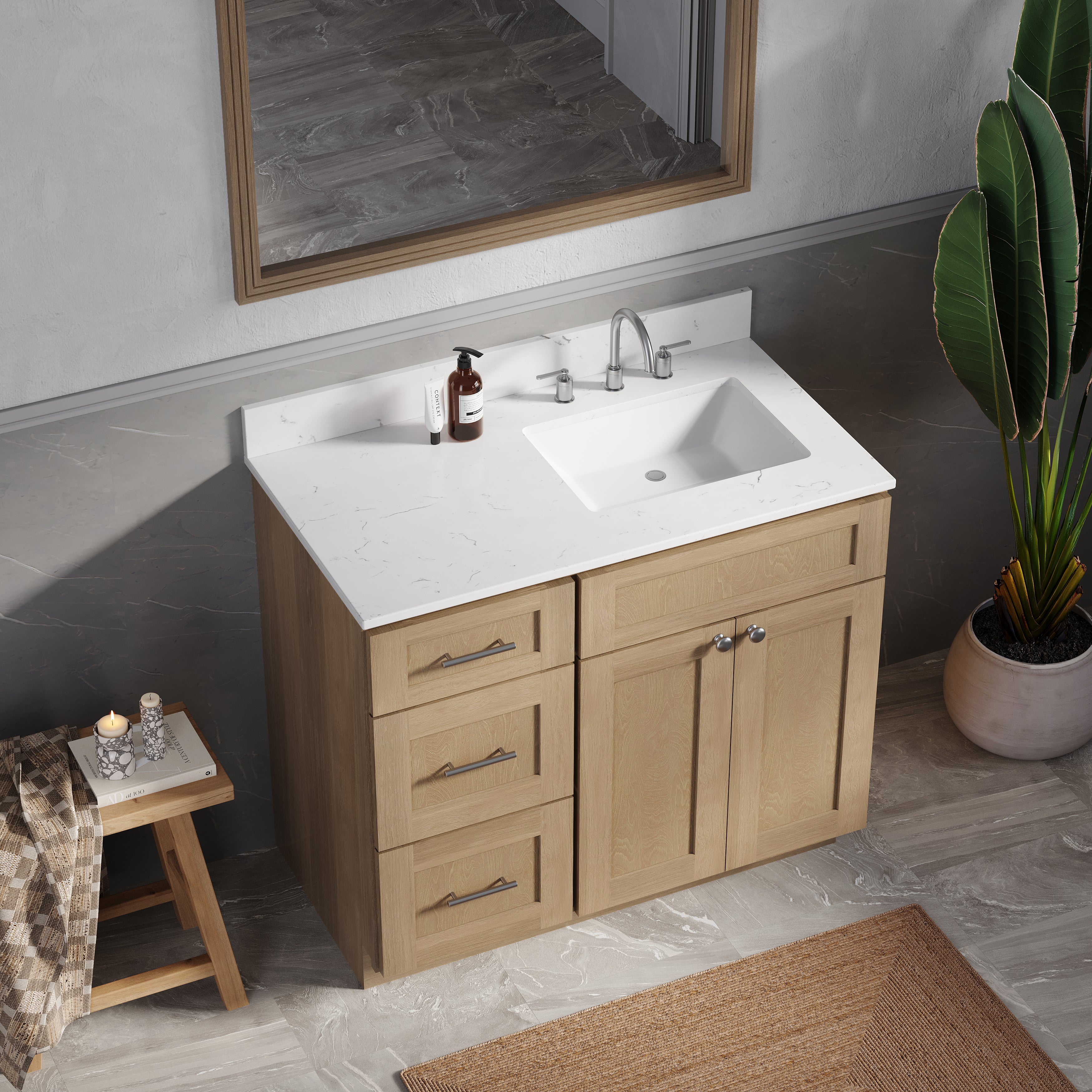 Disar 39'' Left Drawer Single Bathroom Vanity with Quartz Top