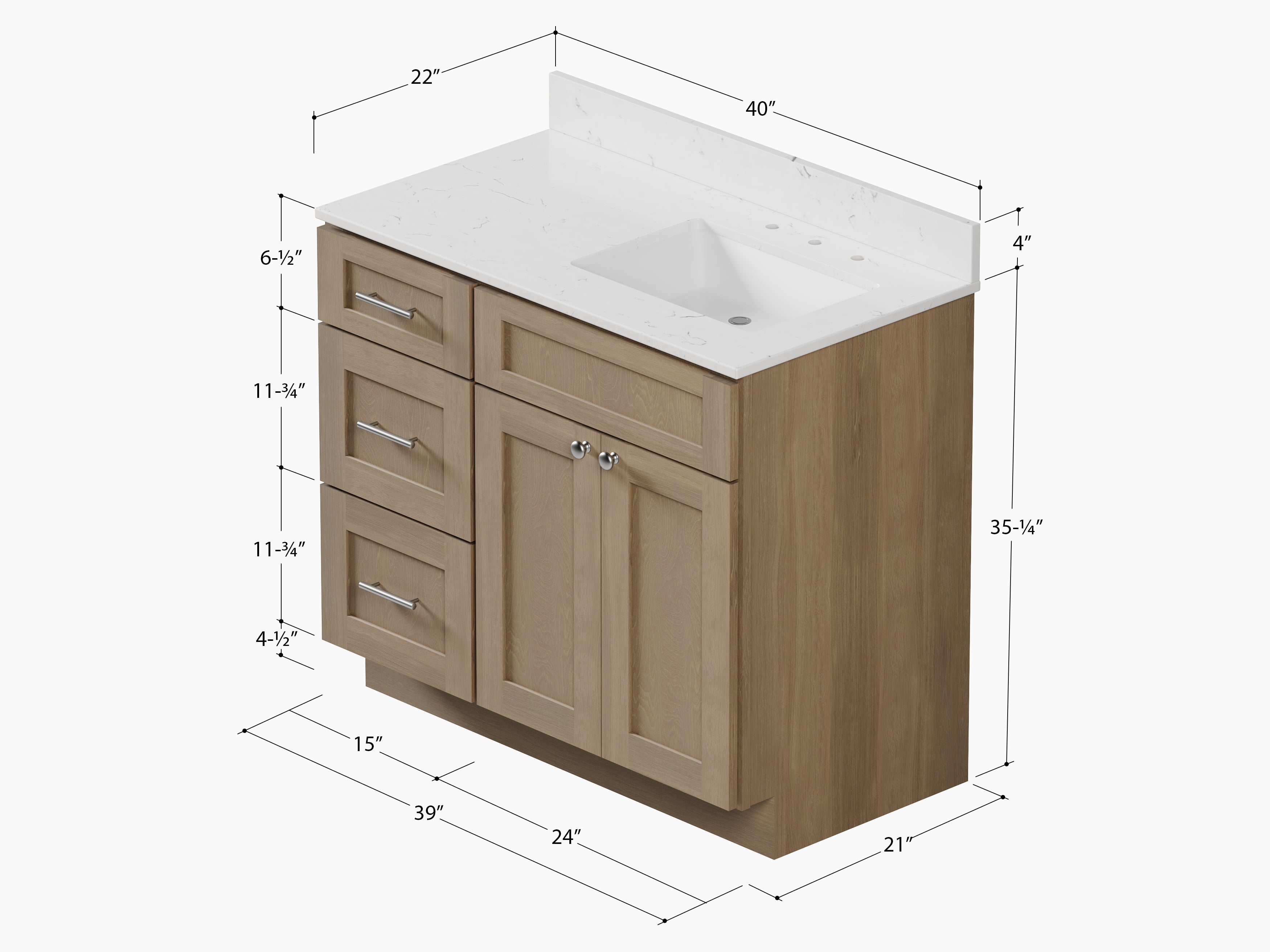 Disar 39'' Left Drawer Single Bathroom Vanity with Quartz Top