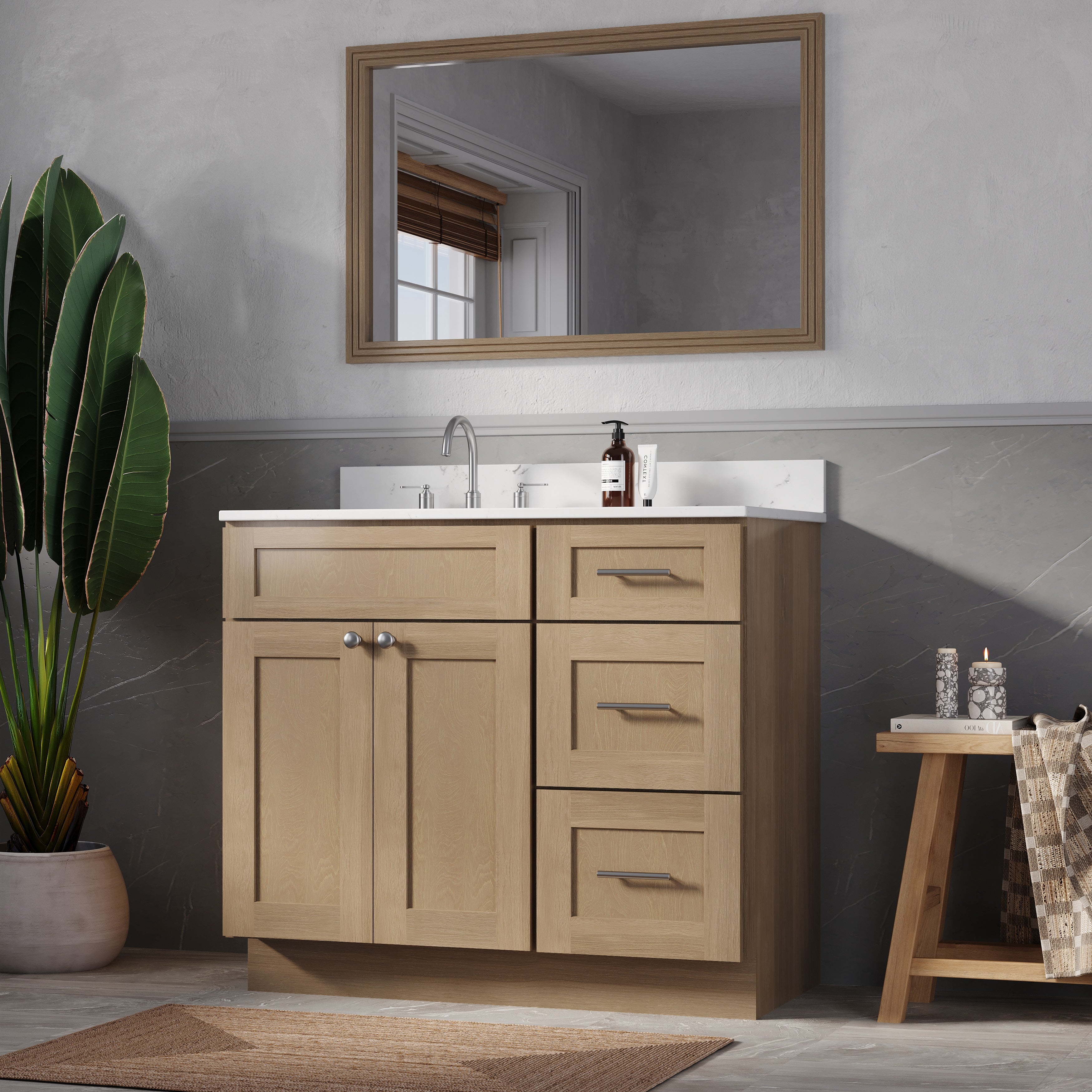 Disar 39'' Right Drawer Single Bathroom Vanity with Quartz Top