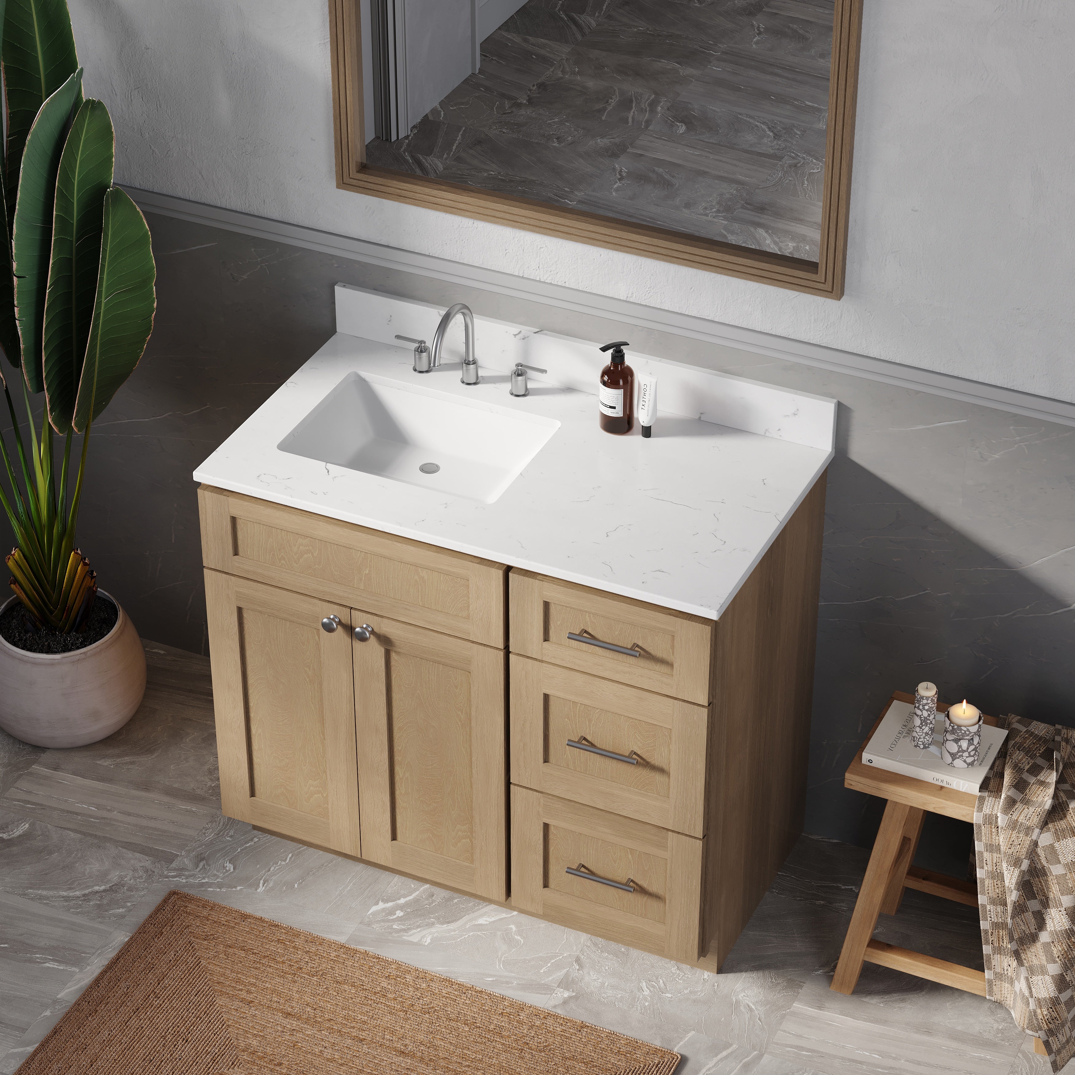 Disar 39'' Right Drawer Single Bathroom Vanity with Quartz Top