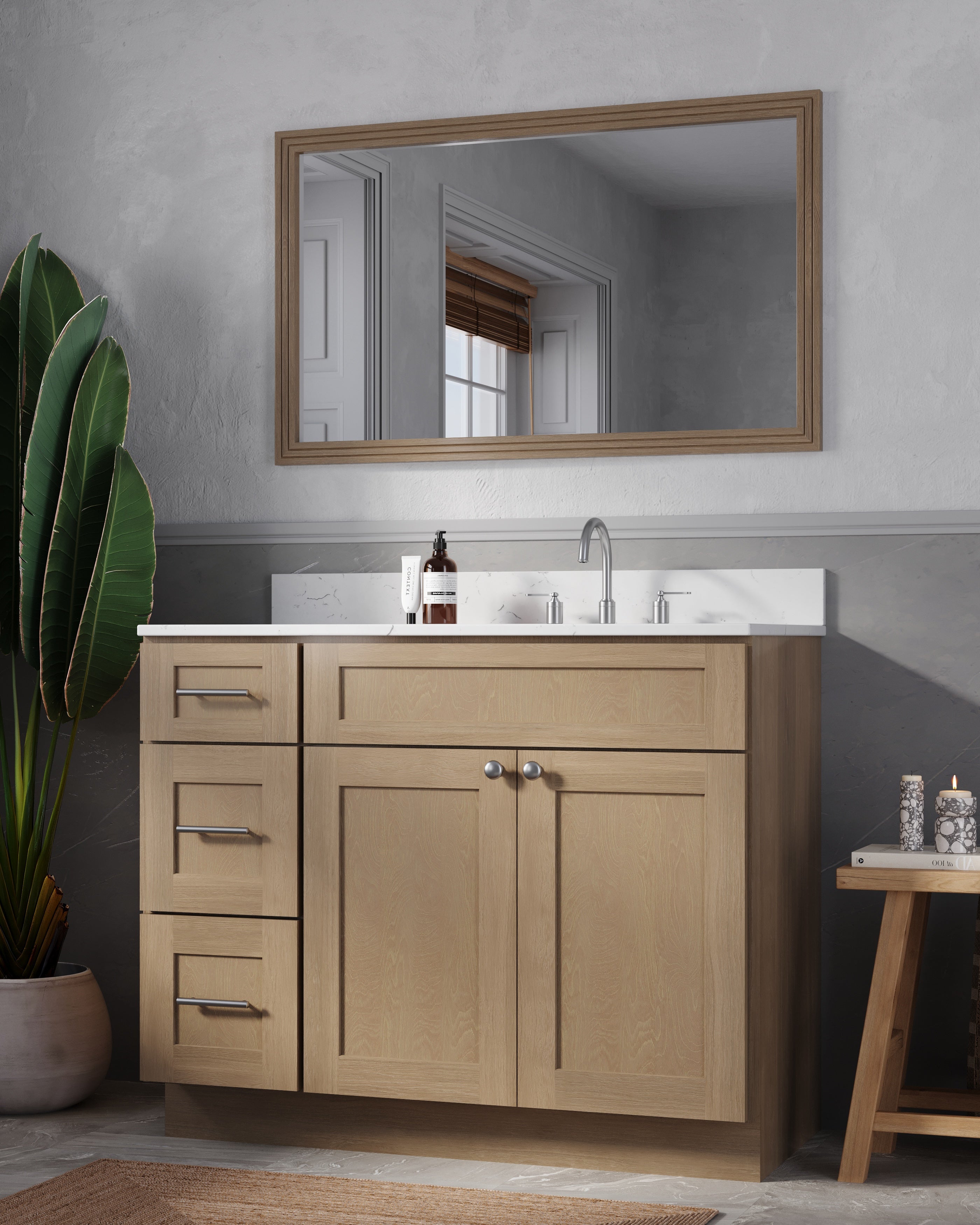 Disar 43'' Drawer Left Single Bathroom Vanity with Quartz Top