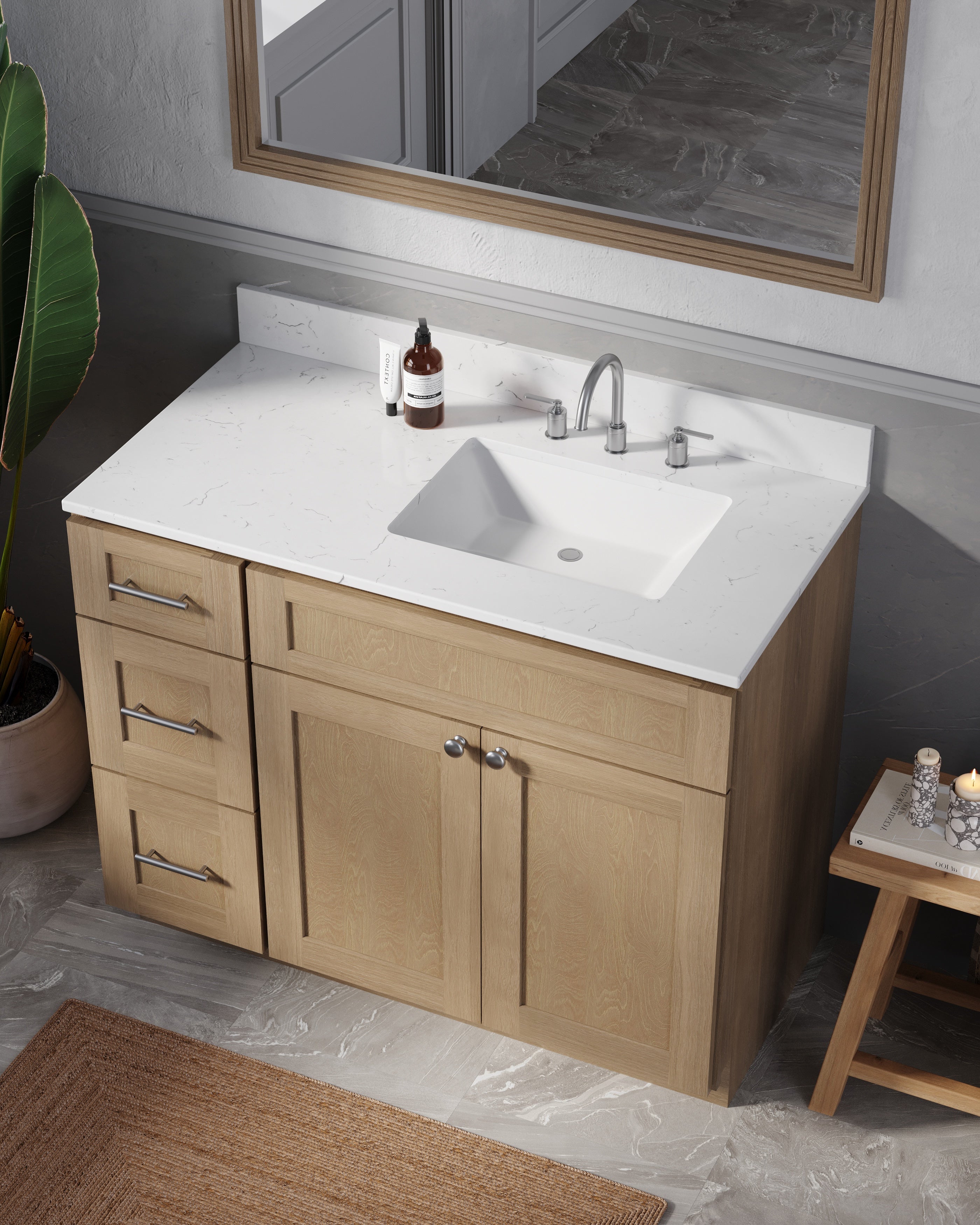 Disar 43'' Drawer Left Single Bathroom Vanity with Quartz Top