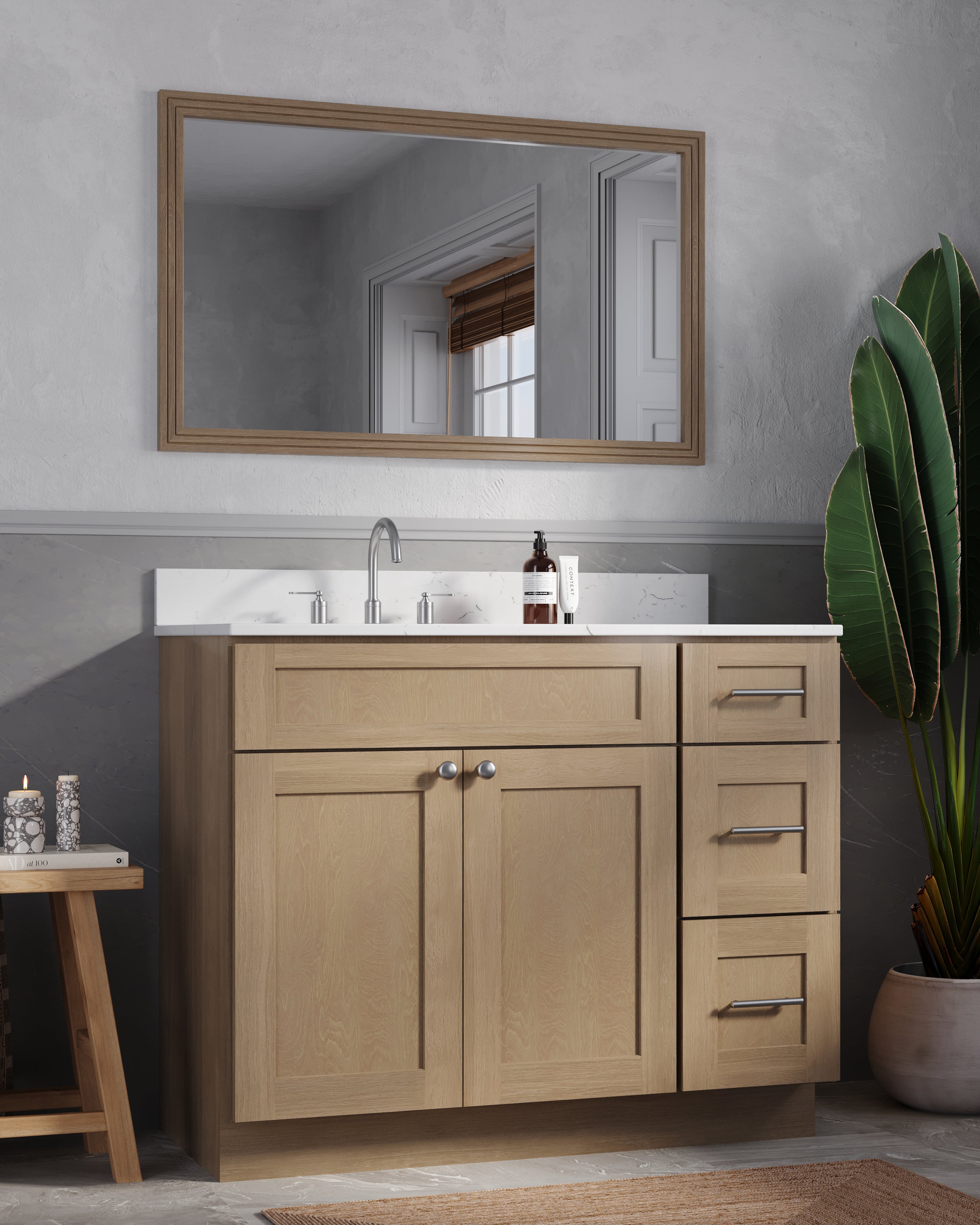 Disar 43'' Drawer Right Single Bathroom Vanity with Quartz Top