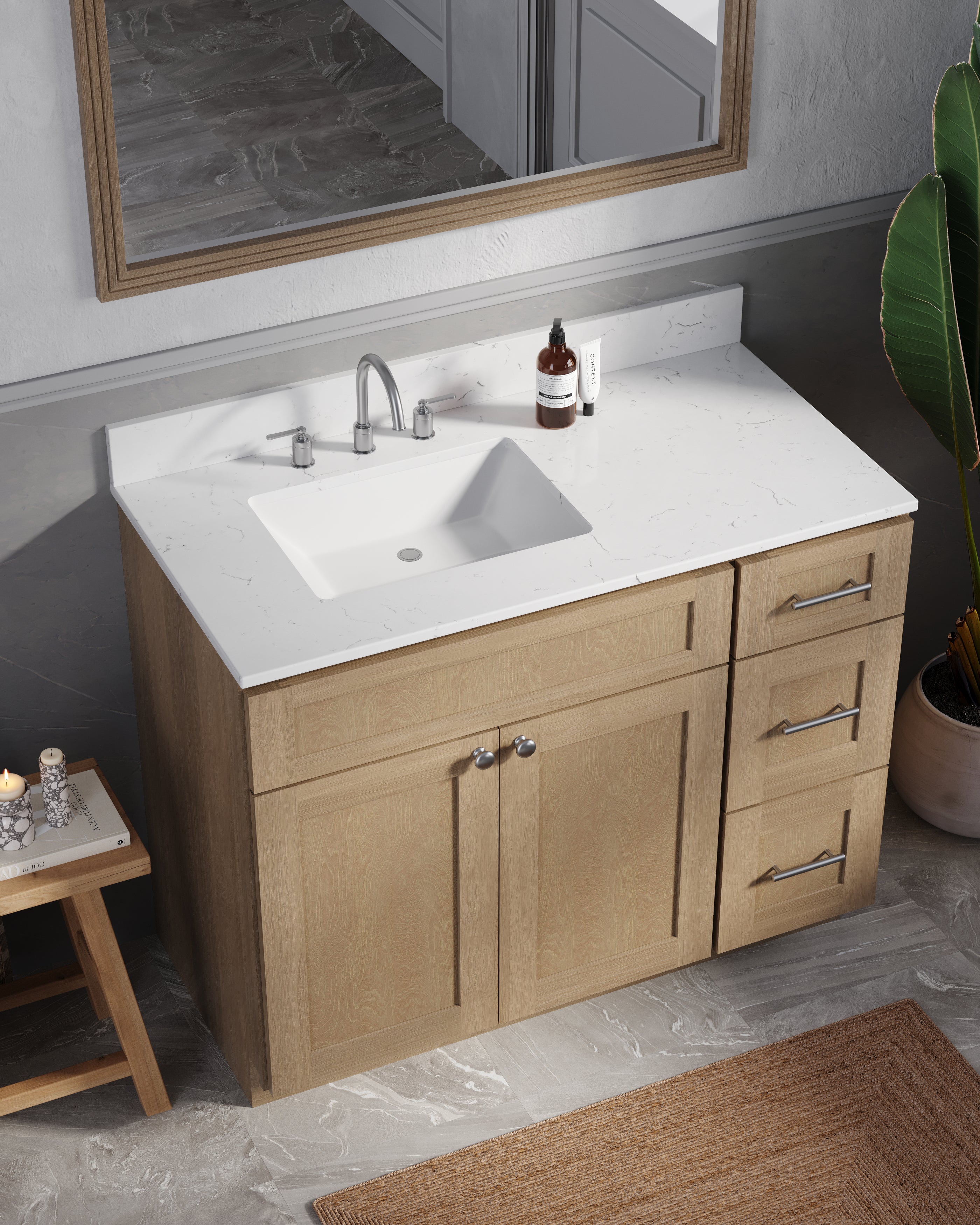 Disar 43'' Drawer Right Single Bathroom Vanity with Quartz Top