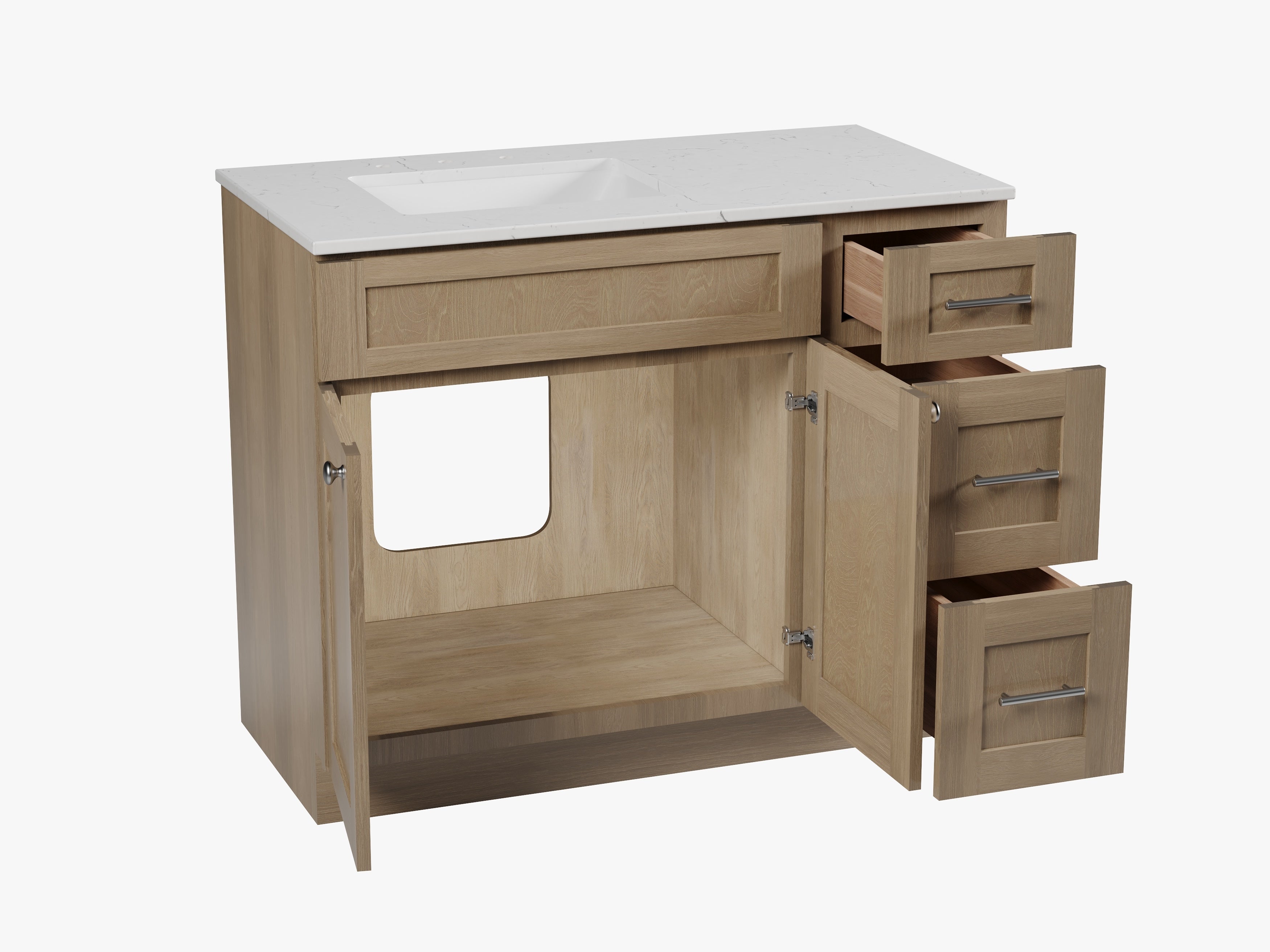 Disar 43'' Drawer Right Single Bathroom Vanity with Quartz Top