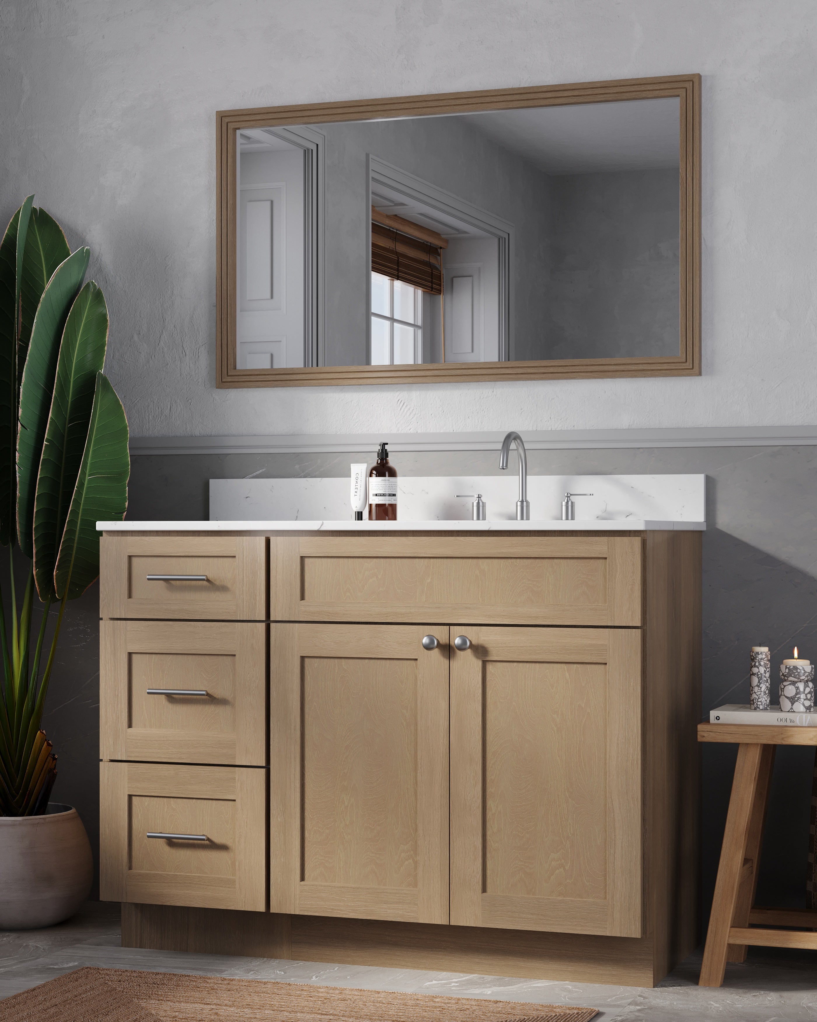 Disar 46'' Drawer Left Single Bathroom Vanity with Quartz Top