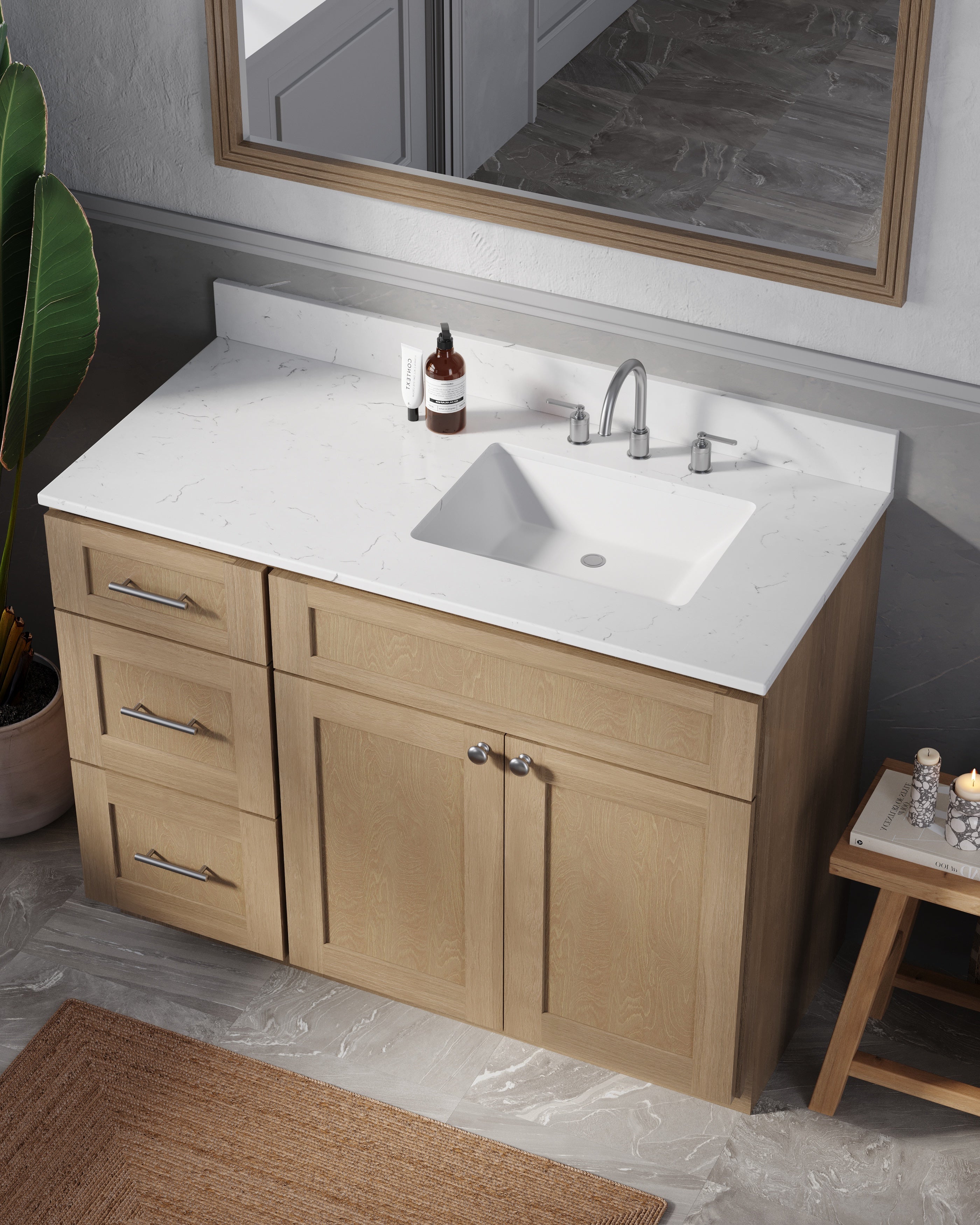 Disar 46'' Drawer Left Single Bathroom Vanity with Quartz Top