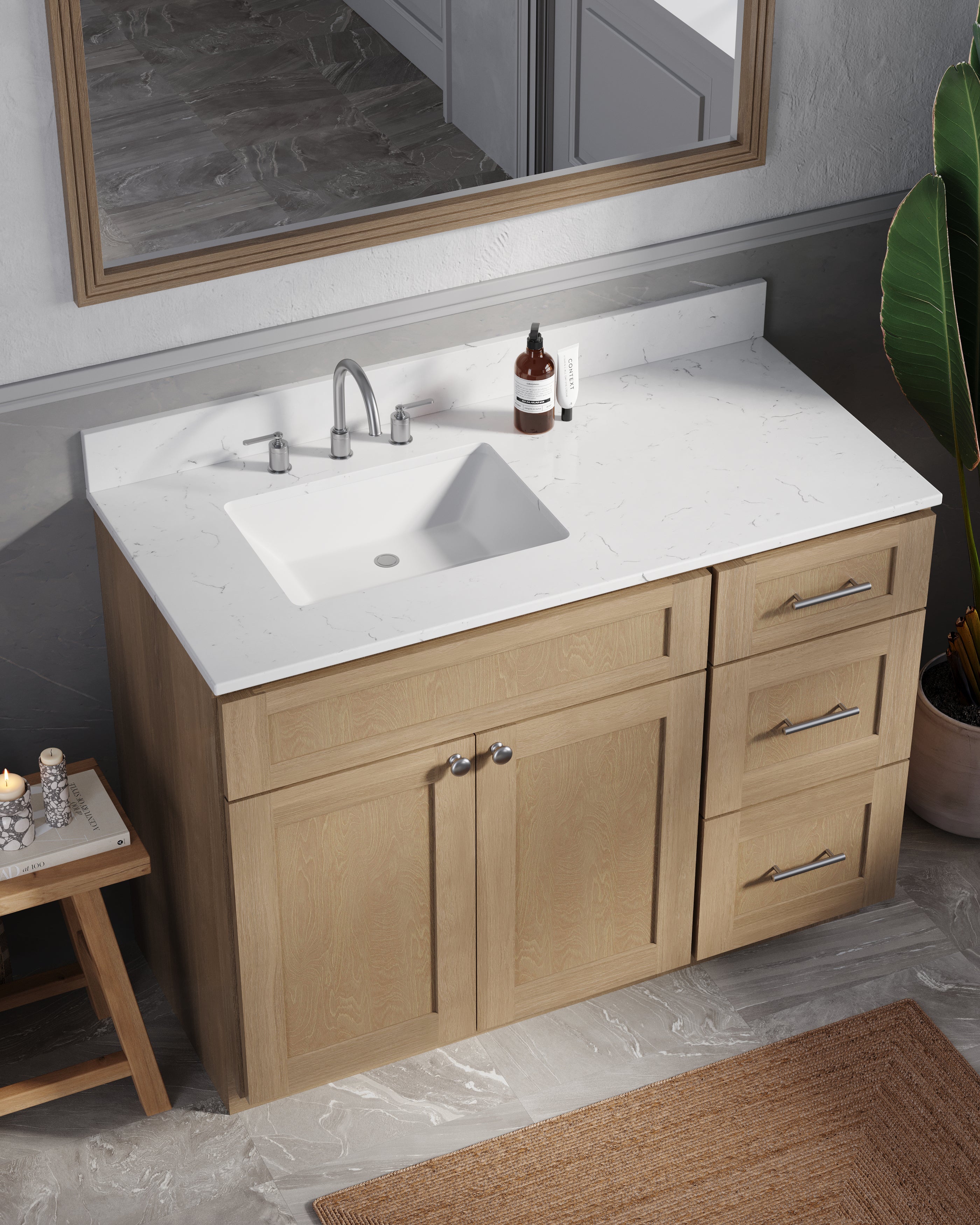 Disar 46'' Drawer Right Single Bathroom Vanity with Quartz Top
