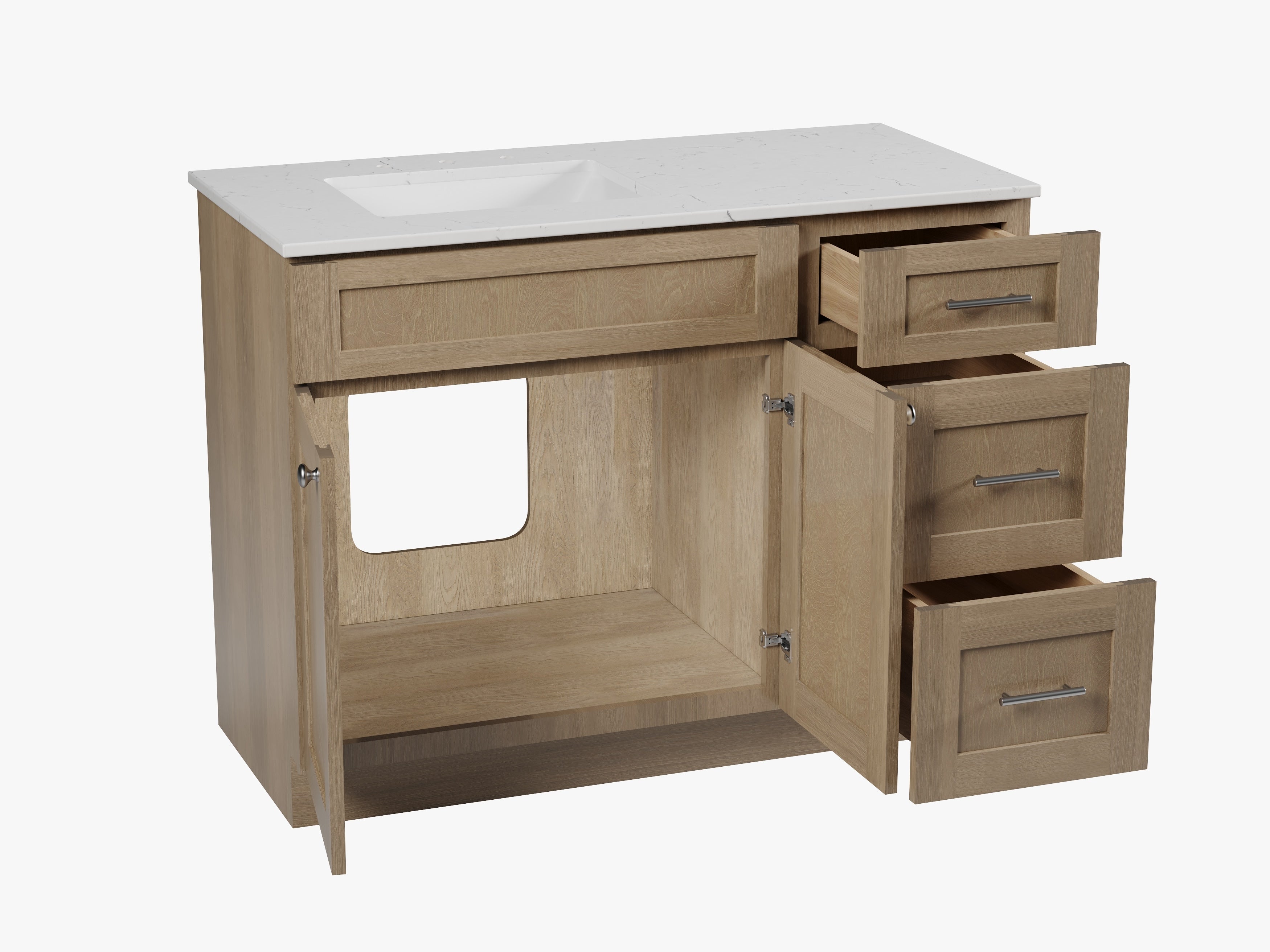 Disar 46'' Drawer Right Single Bathroom Vanity with Quartz Top