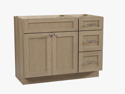 [color:Natural Oak] 45'' Right Drawer Single Bathroom Vanity, Base Only - Natural Oak finish view