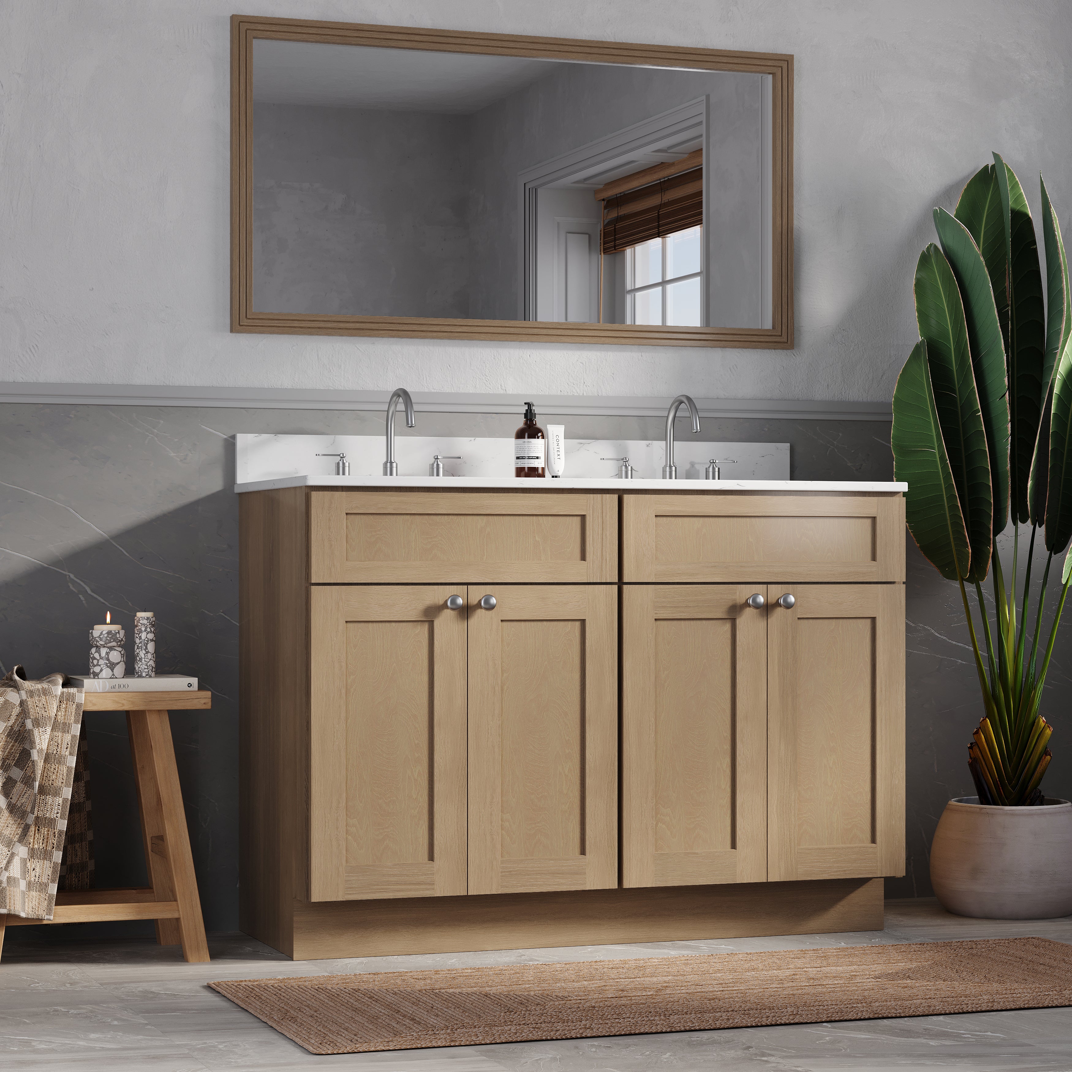 Disar 48" Double Bathroom Vanity Shaker With Carrara Quartz Top-side Splash&back Splash