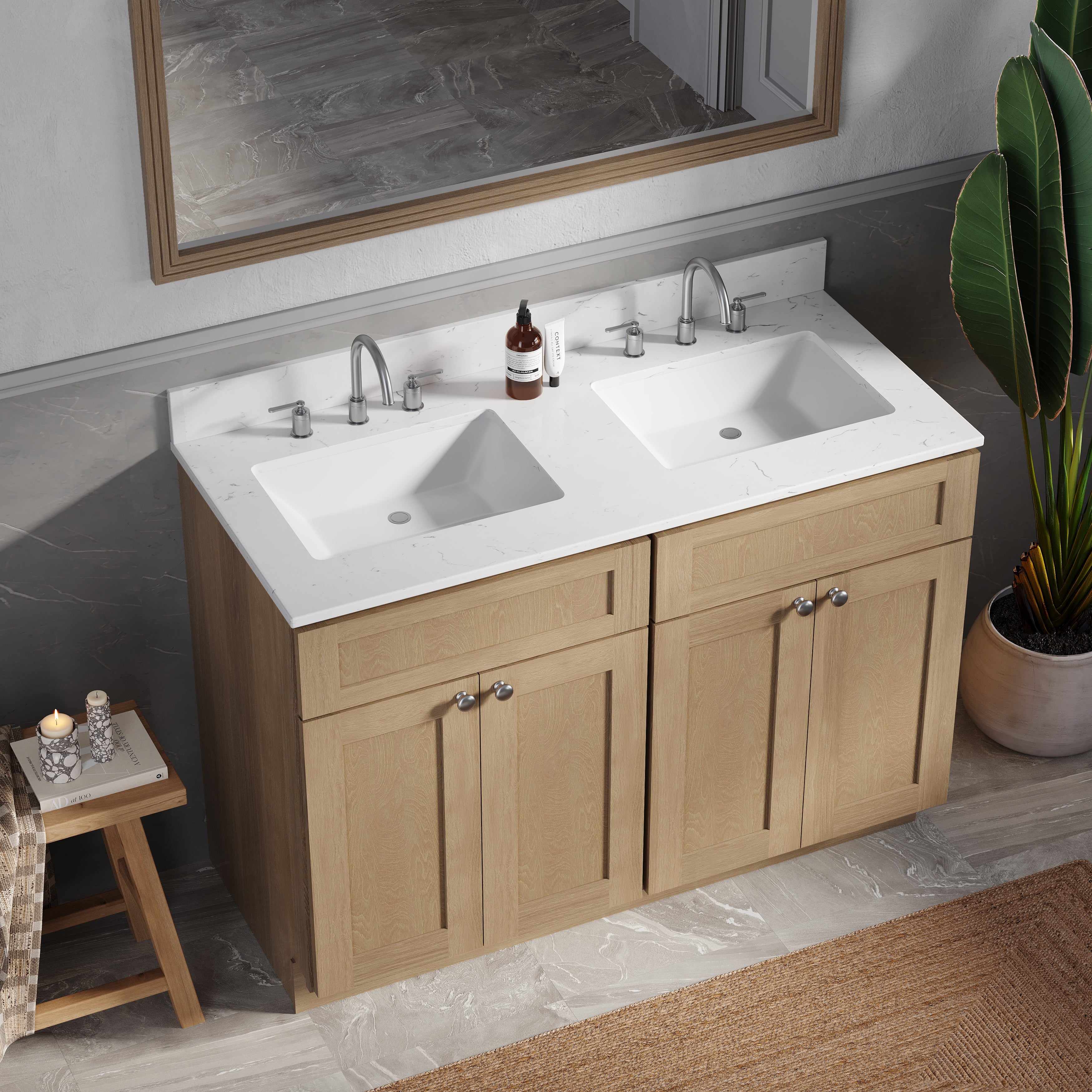 Disar 48" Double Bathroom Vanity Shaker With Carrara Quartz Top-side Splash&back Splash