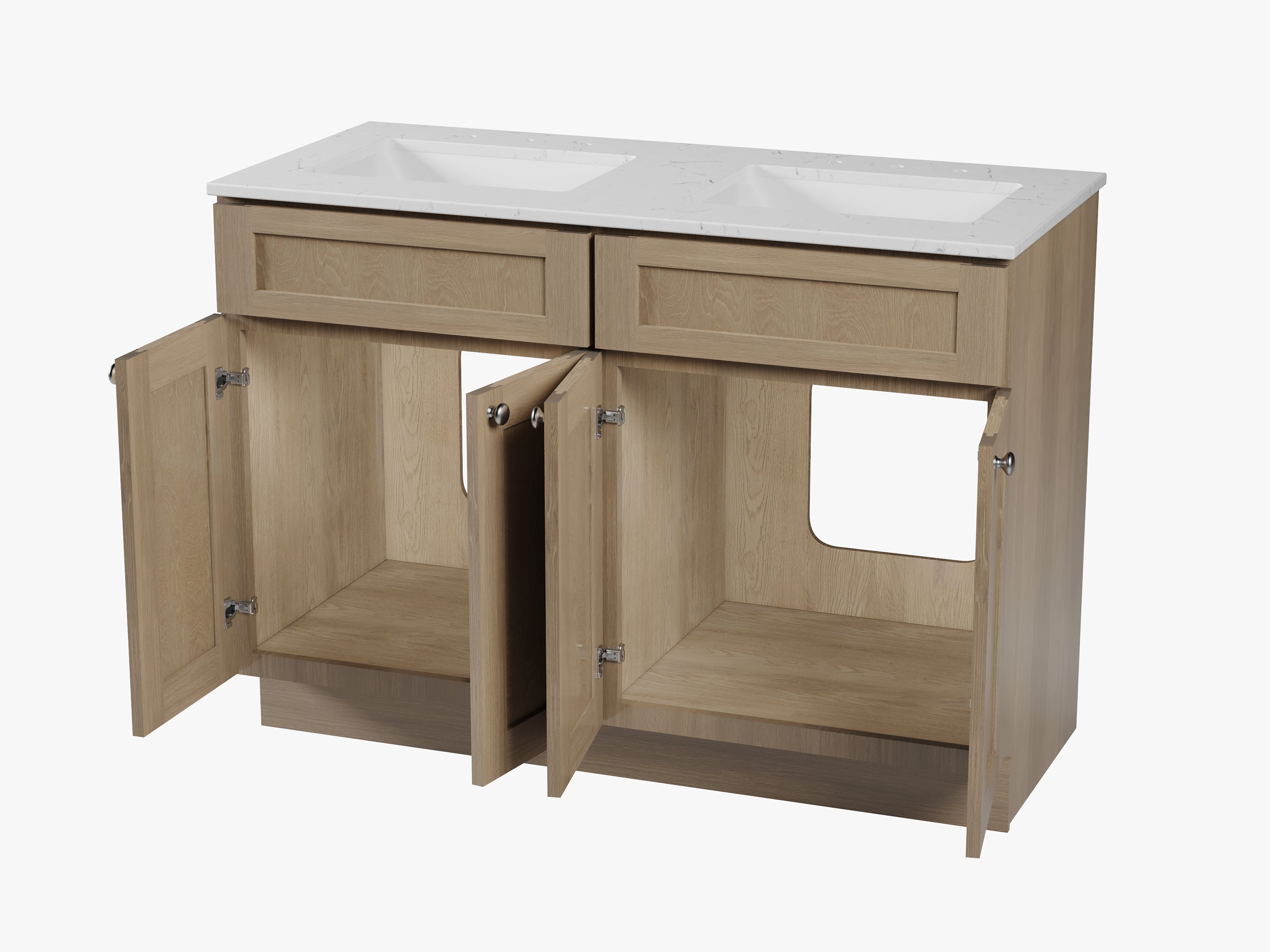 Disar 48" Double Bathroom Vanity Shaker With Carrara Quartz Top-side Splash&back Splash