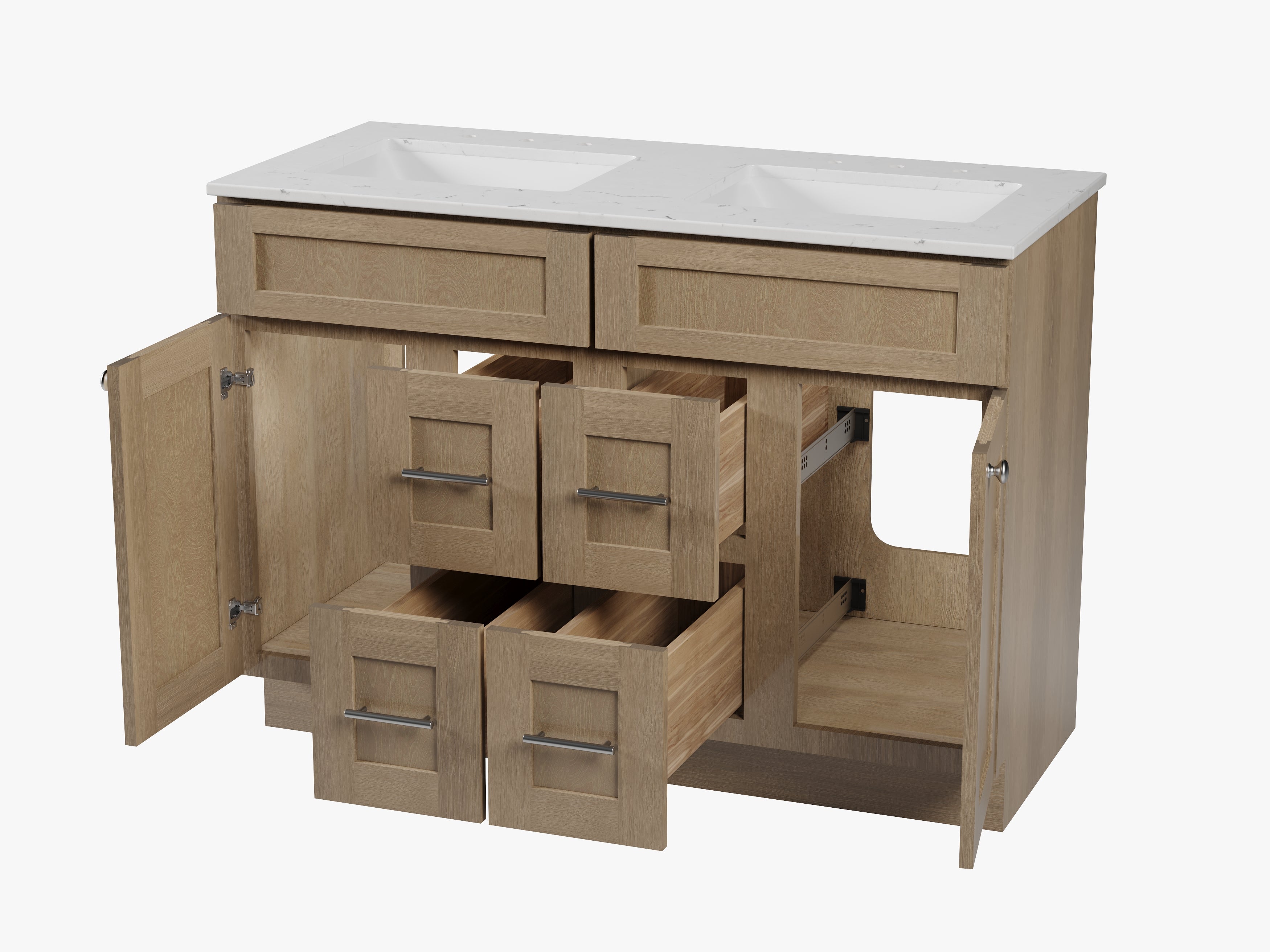 Disar 48" Double Bathroom Vanity Drawer With Carrara Quartz Top-side Splash&back Splash