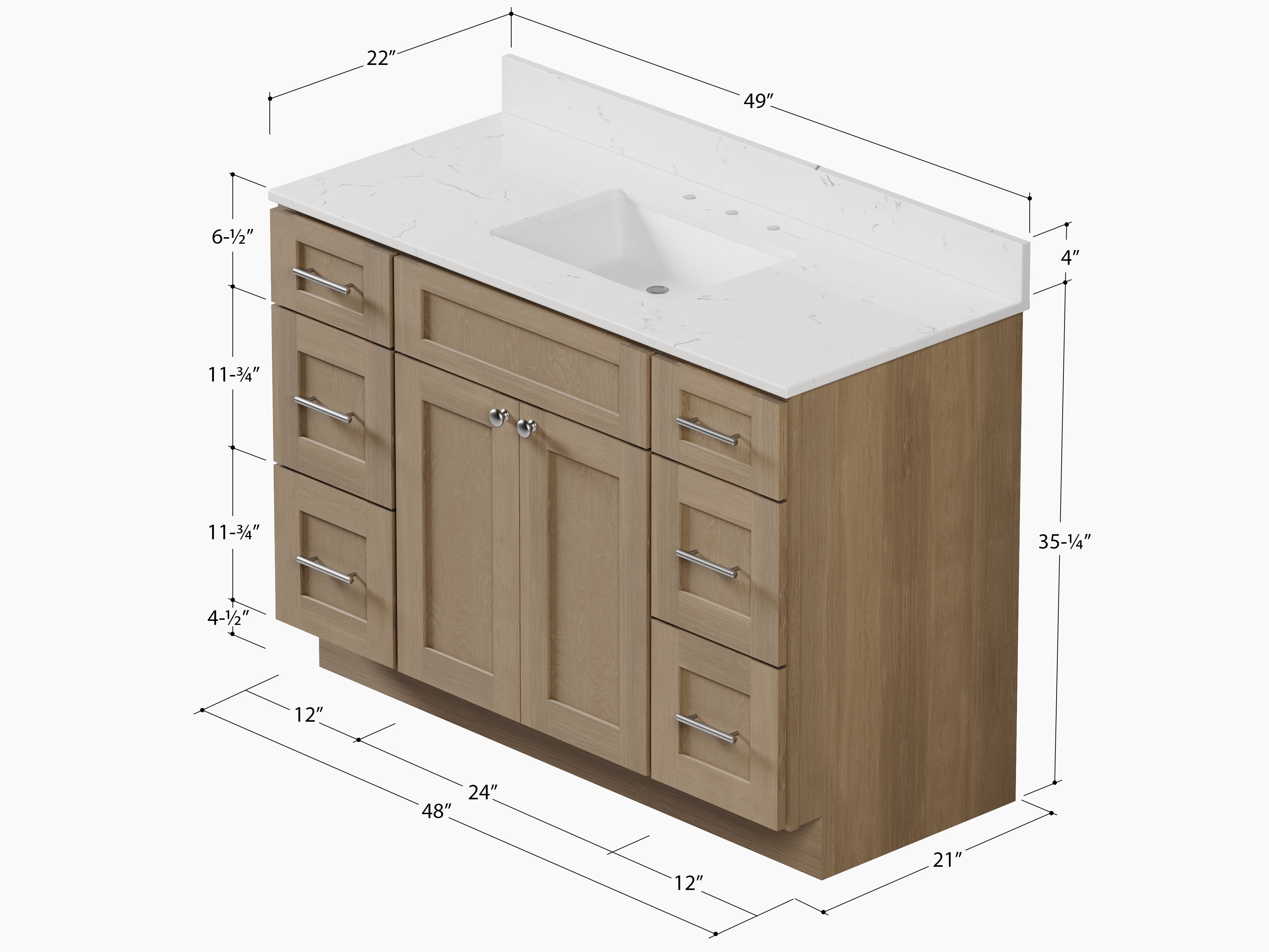 49'' Single Bathroom Vanity with Carrara Quartz Top