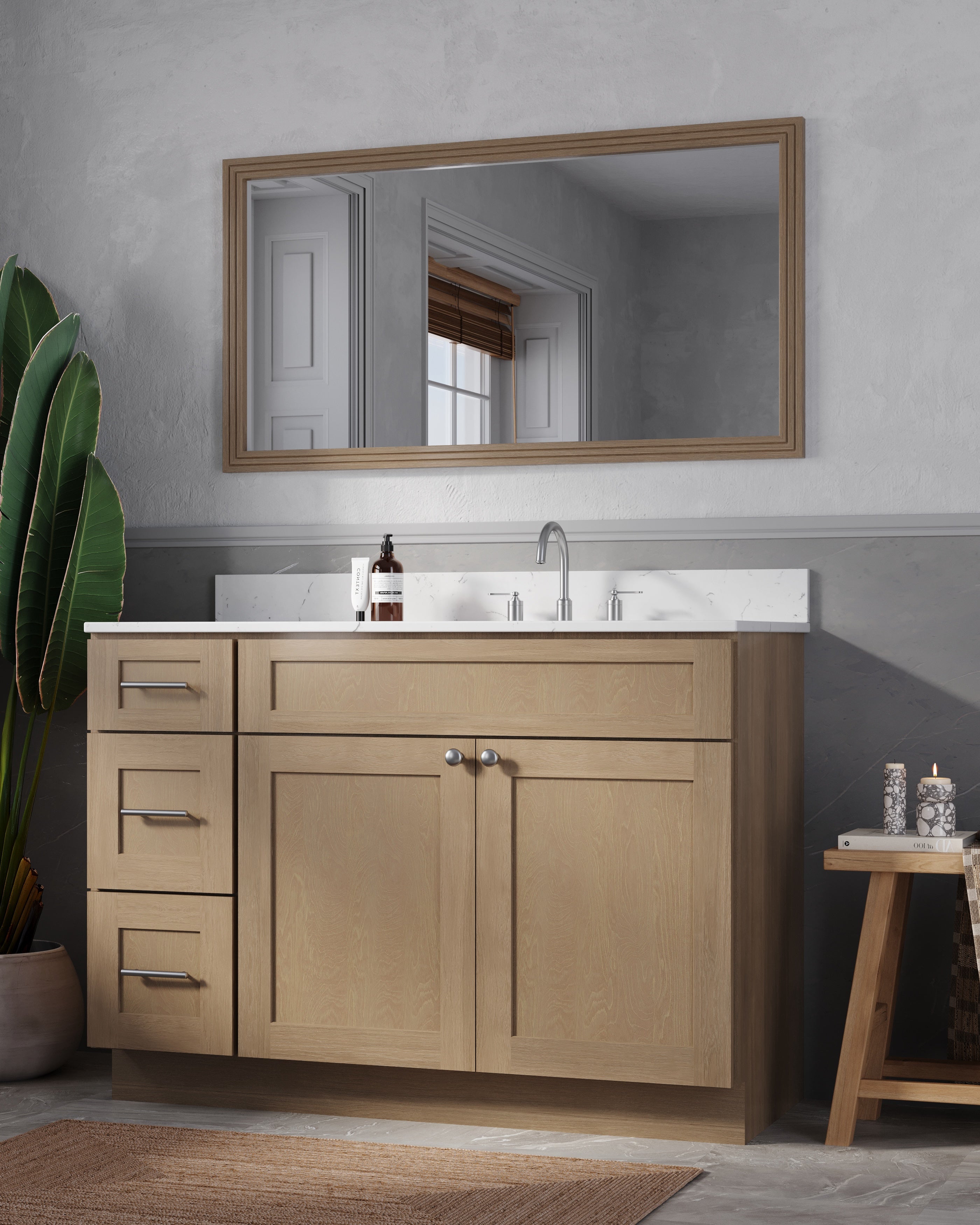 Disar 49'' Drawer Left Single Bathroom Vanity with Quartz Top