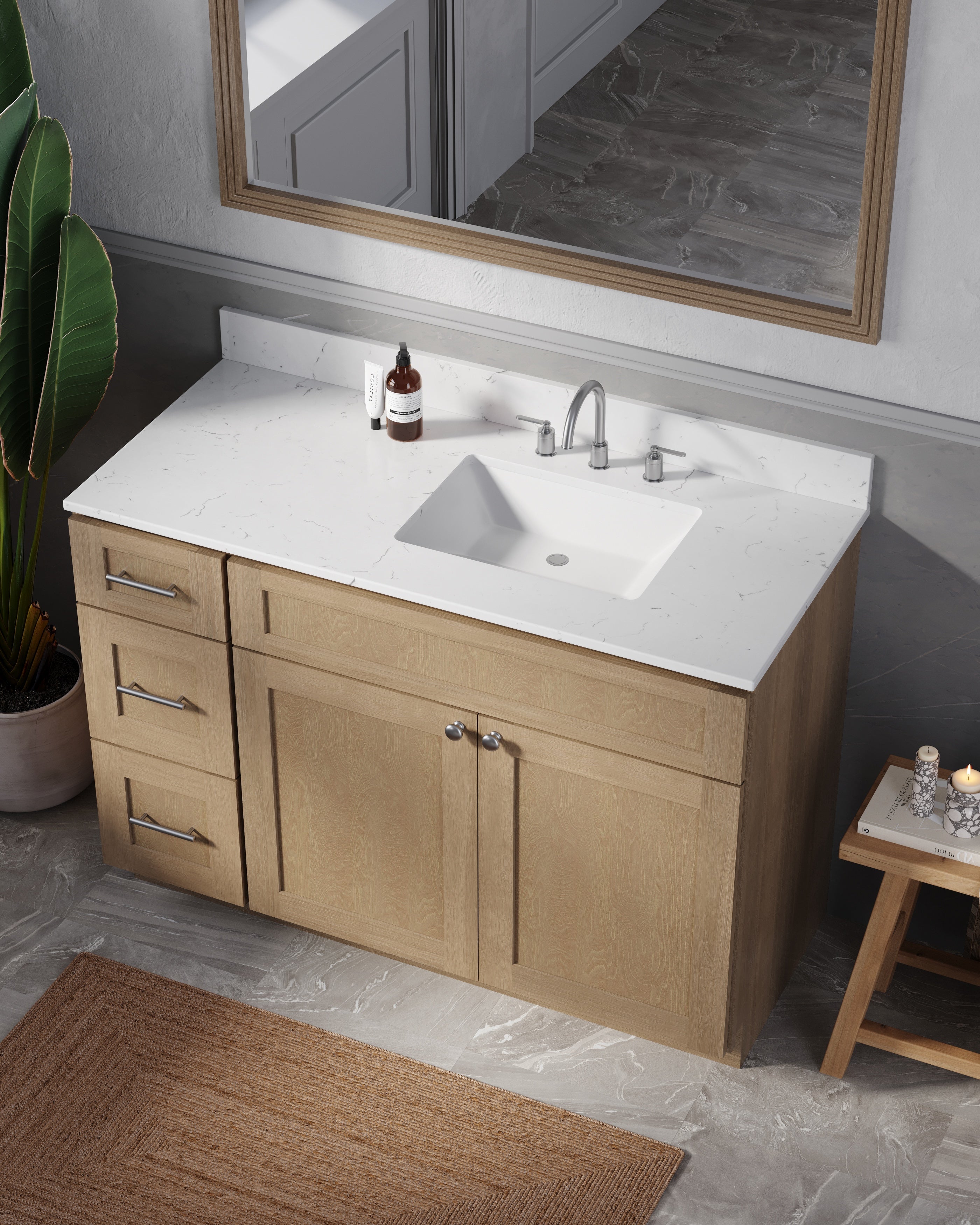 Disar 49'' Drawer Left Single Bathroom Vanity with Quartz Top