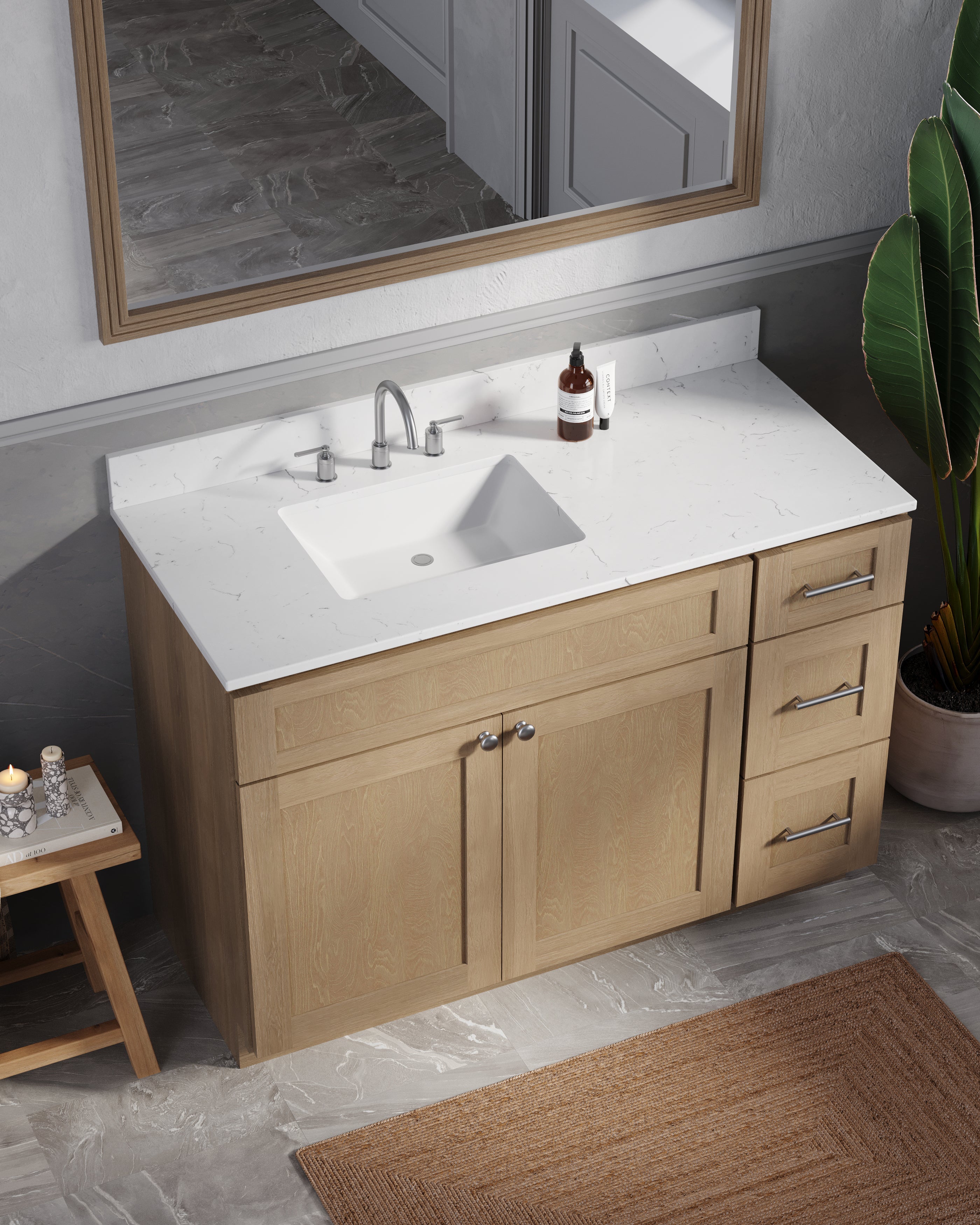 Disar 49'' Drawer Right Single Bathroom Vanity with Quartz Top
