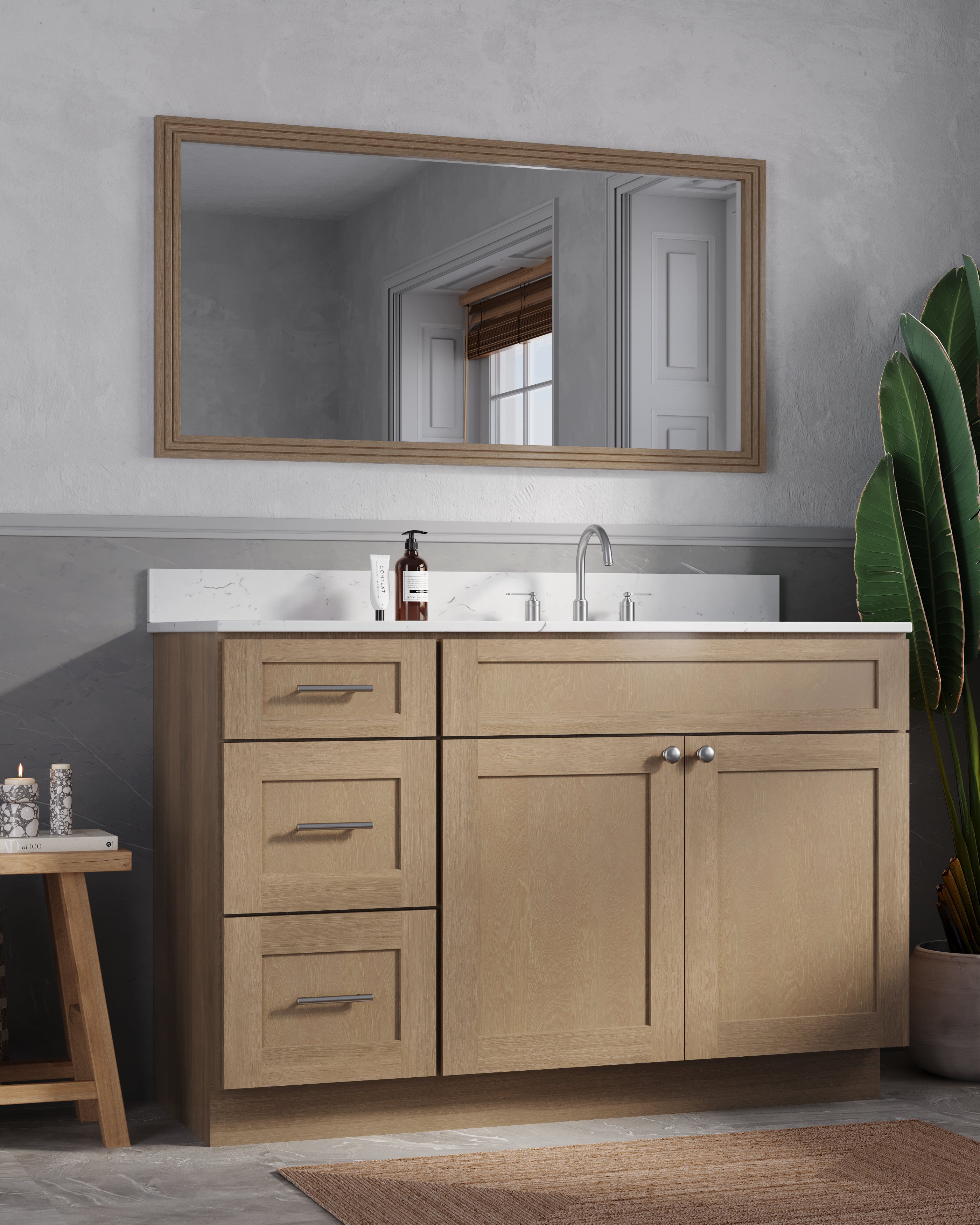 Disar 52'' Drawer Left Single Bathroom Vanity with Quartz Top