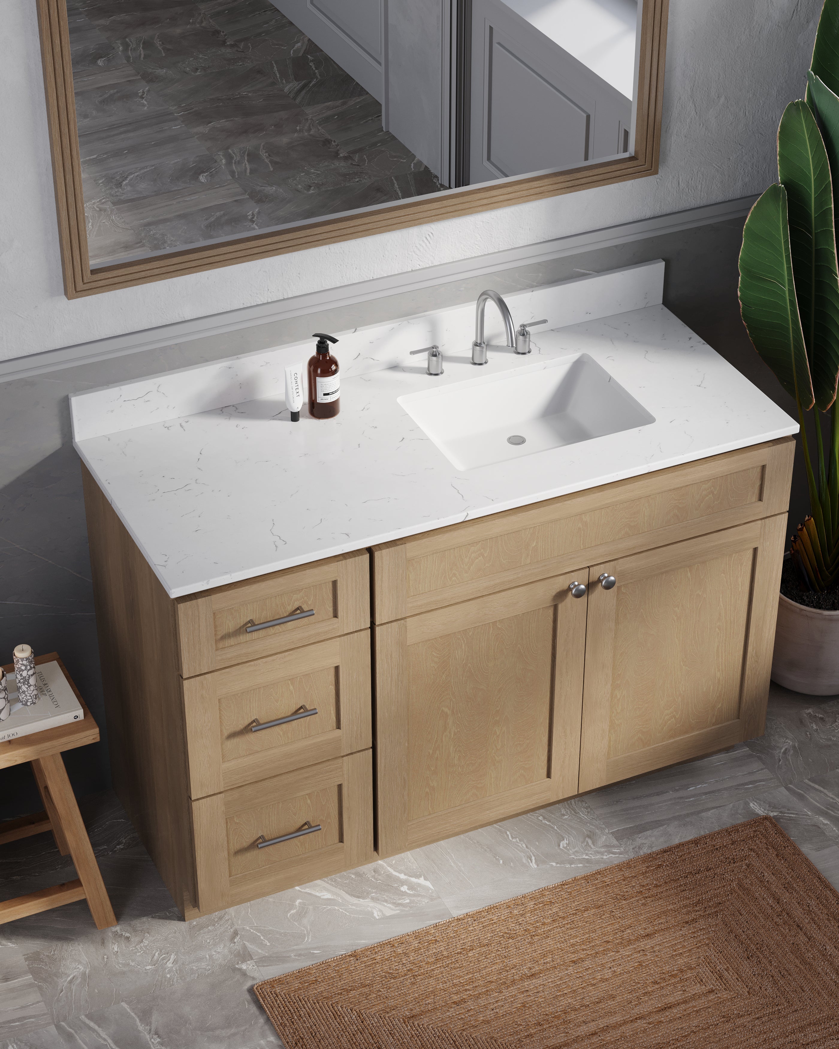 Disar 52'' Drawer Left Single Bathroom Vanity with Quartz Top