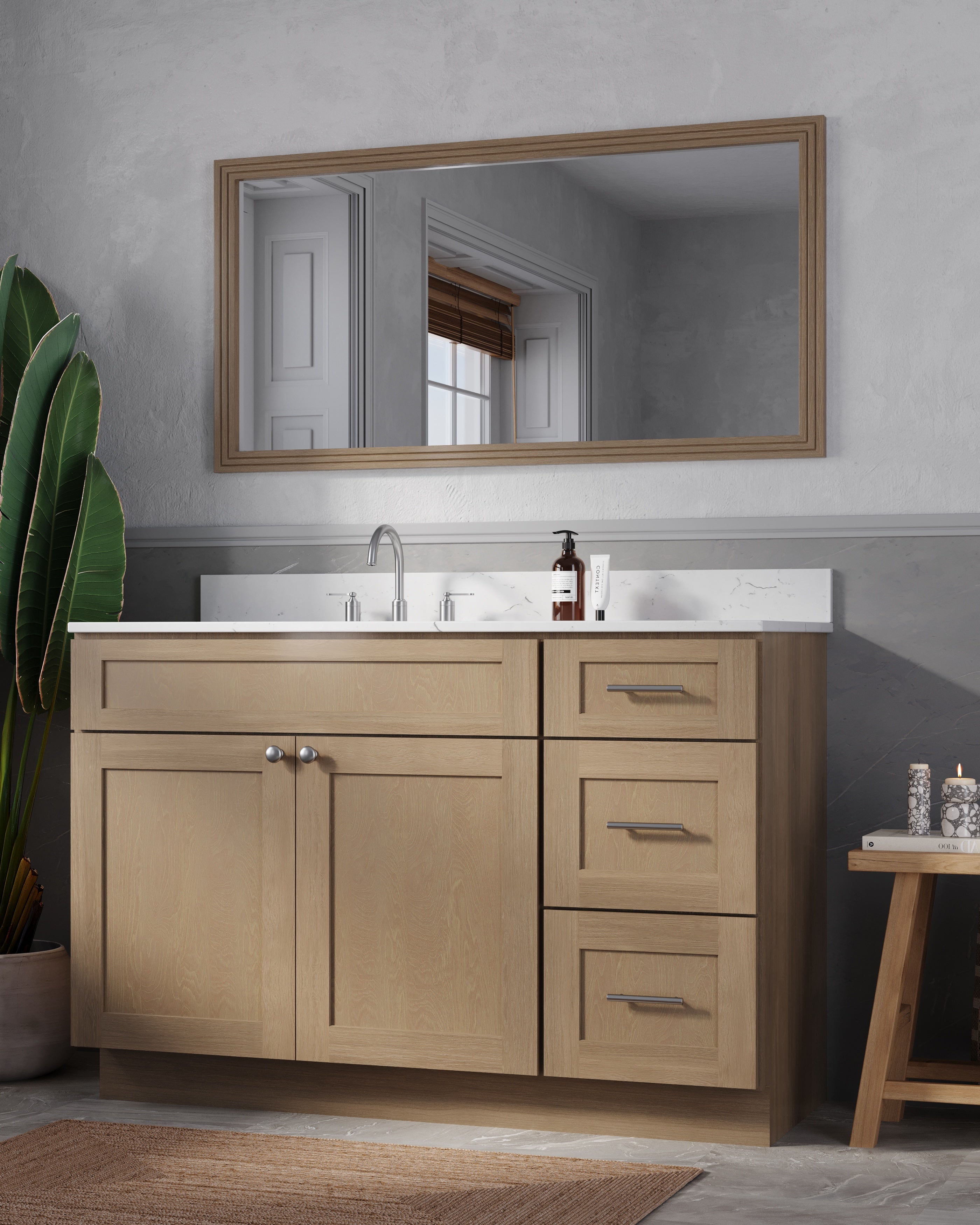 Disar 52'' Drawer Right  Single Bathroom Vanity with Quartz Top