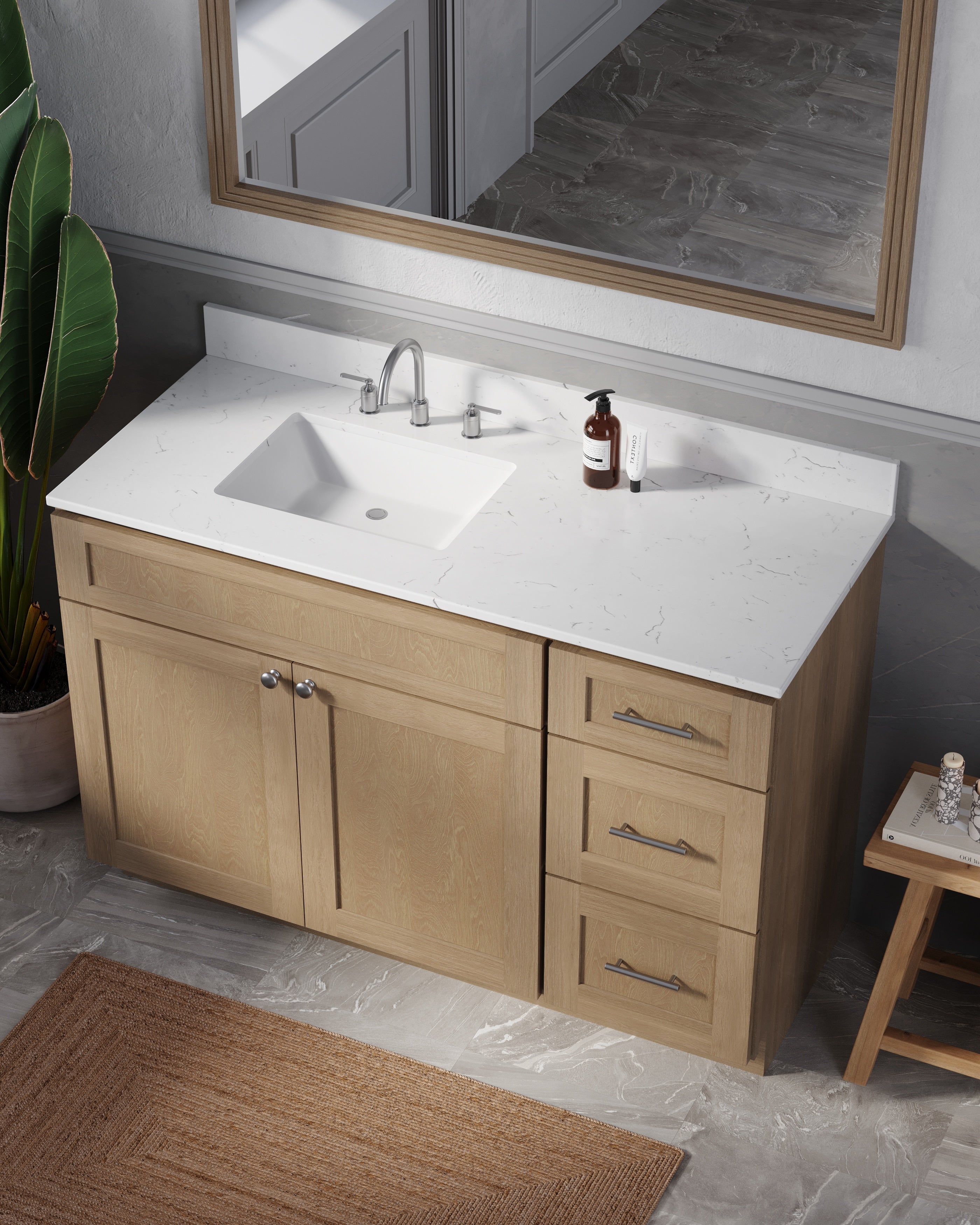 Disar 52'' Drawer Right  Single Bathroom Vanity with Quartz Top