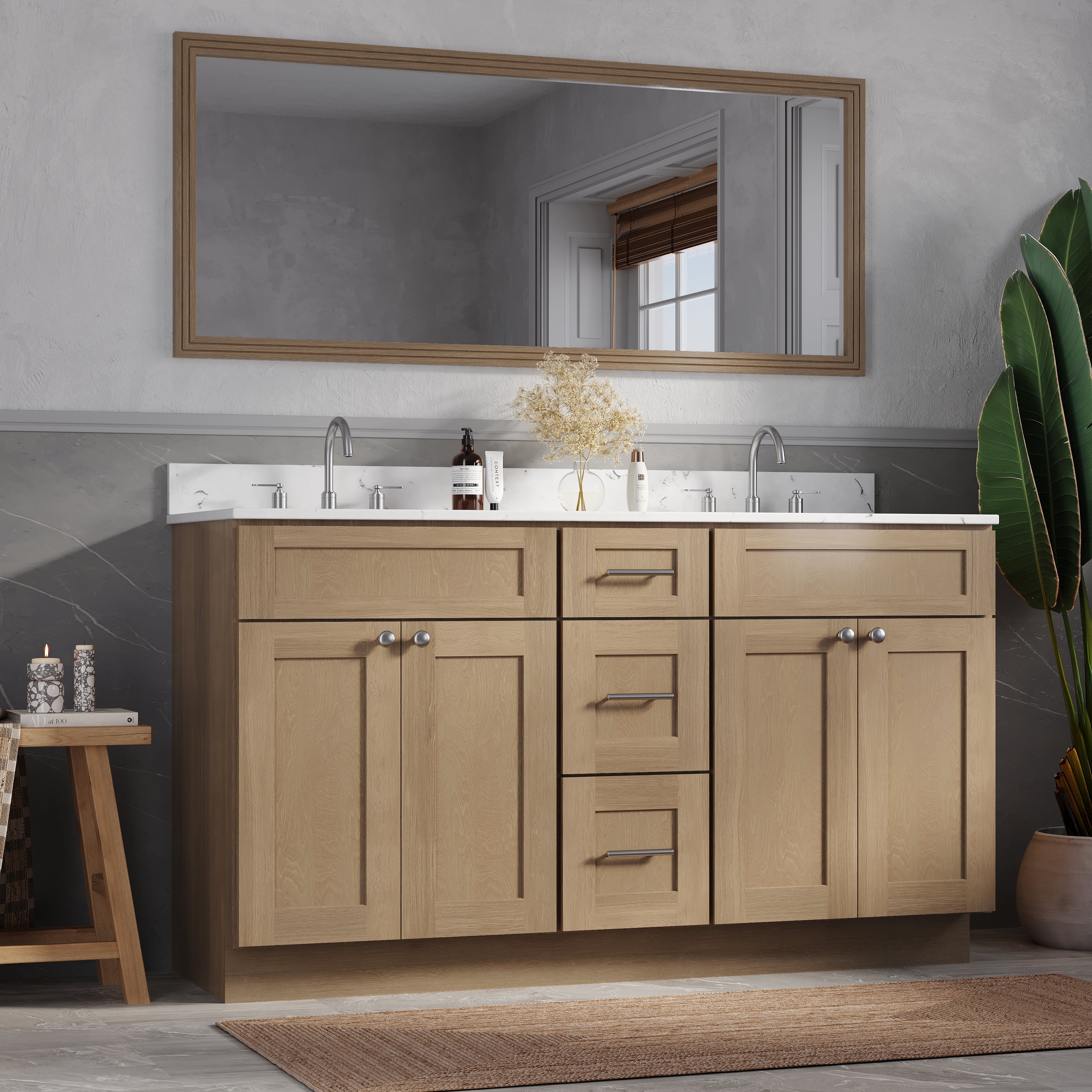 61'' Double Bathroom Vanity with Carrara Quartz Top