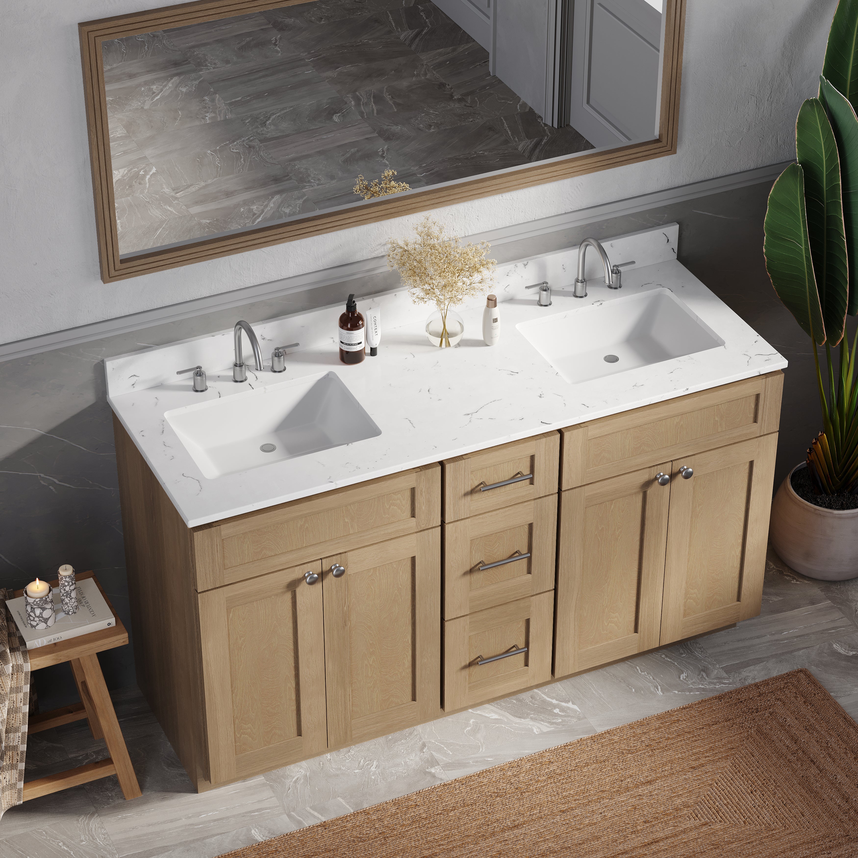 61'' Double Bathroom Vanity with Carrara Quartz Top