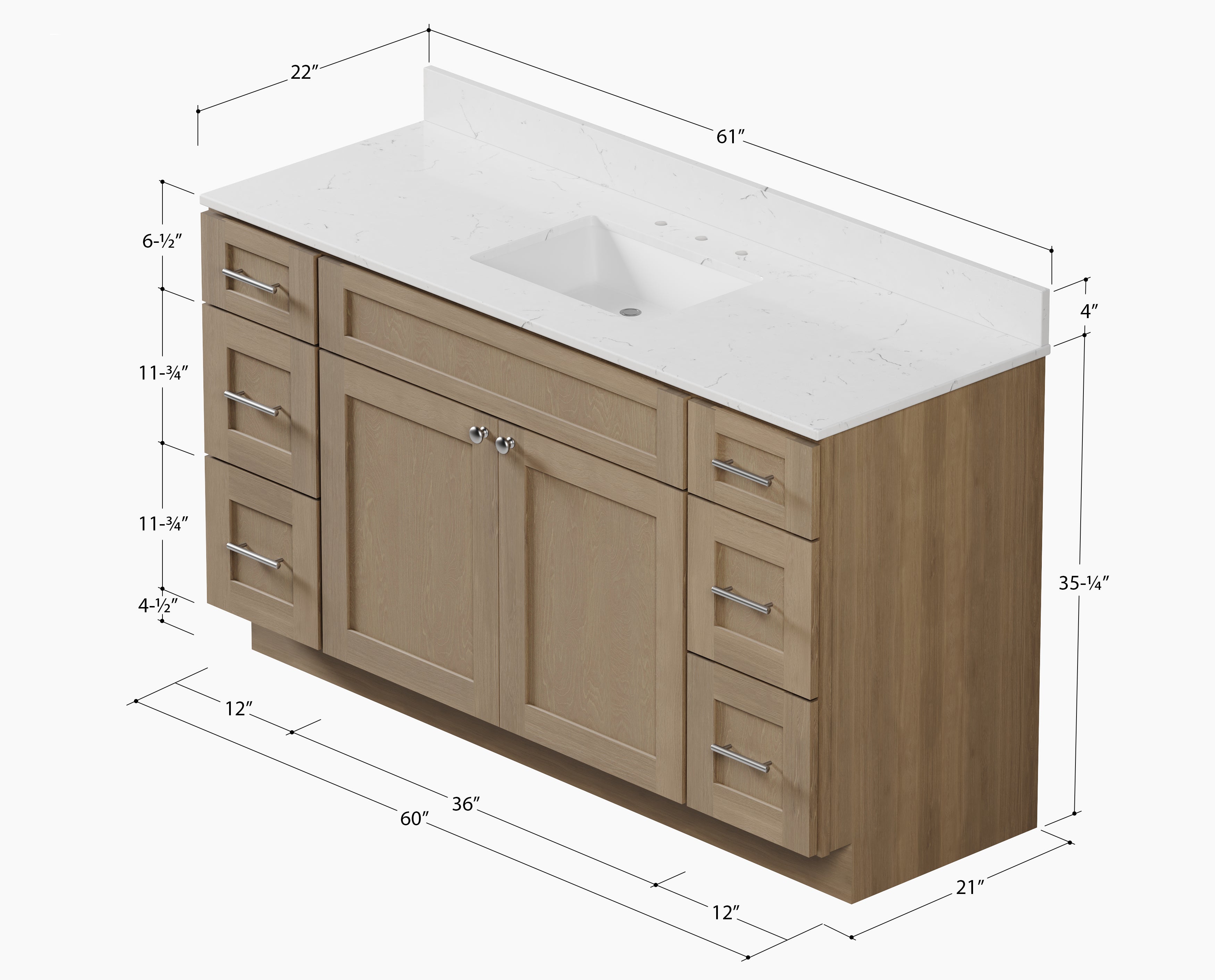 61'' Single Bathroom Vanity with Carrara Quartz Top