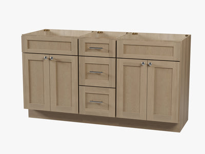 [color:Natural Oak] 63'' Double Bathroom Vanity With Drawer, Base Only - Natural Oak finish view