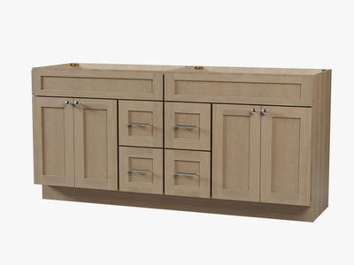 [color:Natural Oak] 72'' Double Bathroom Vanity With Drawer, Base Only - Natural Oak finish view