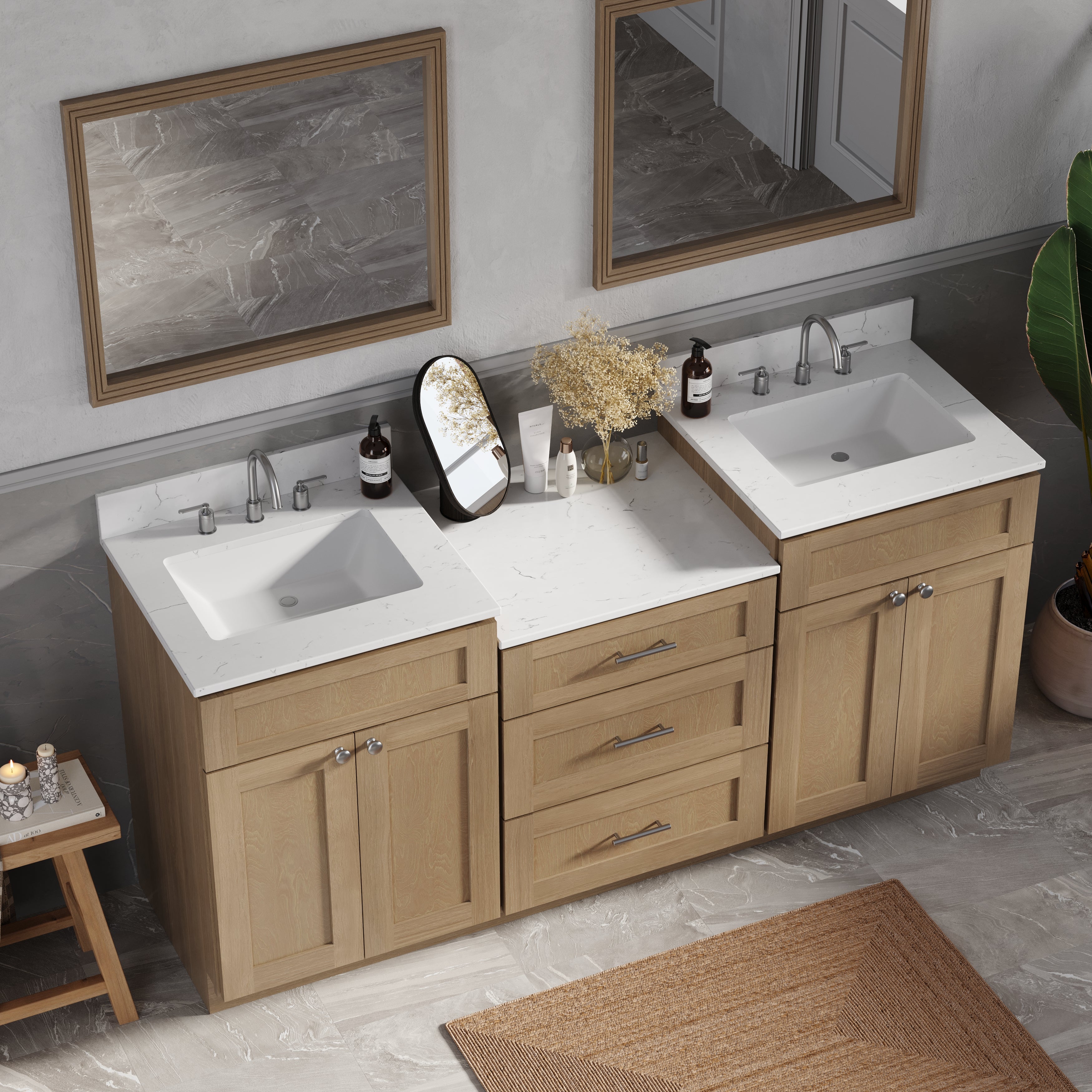 72'' Double Bathroom Vanity Cabinet Shaker Dovetail Solid Wood Drawer Carrara Quartz Top