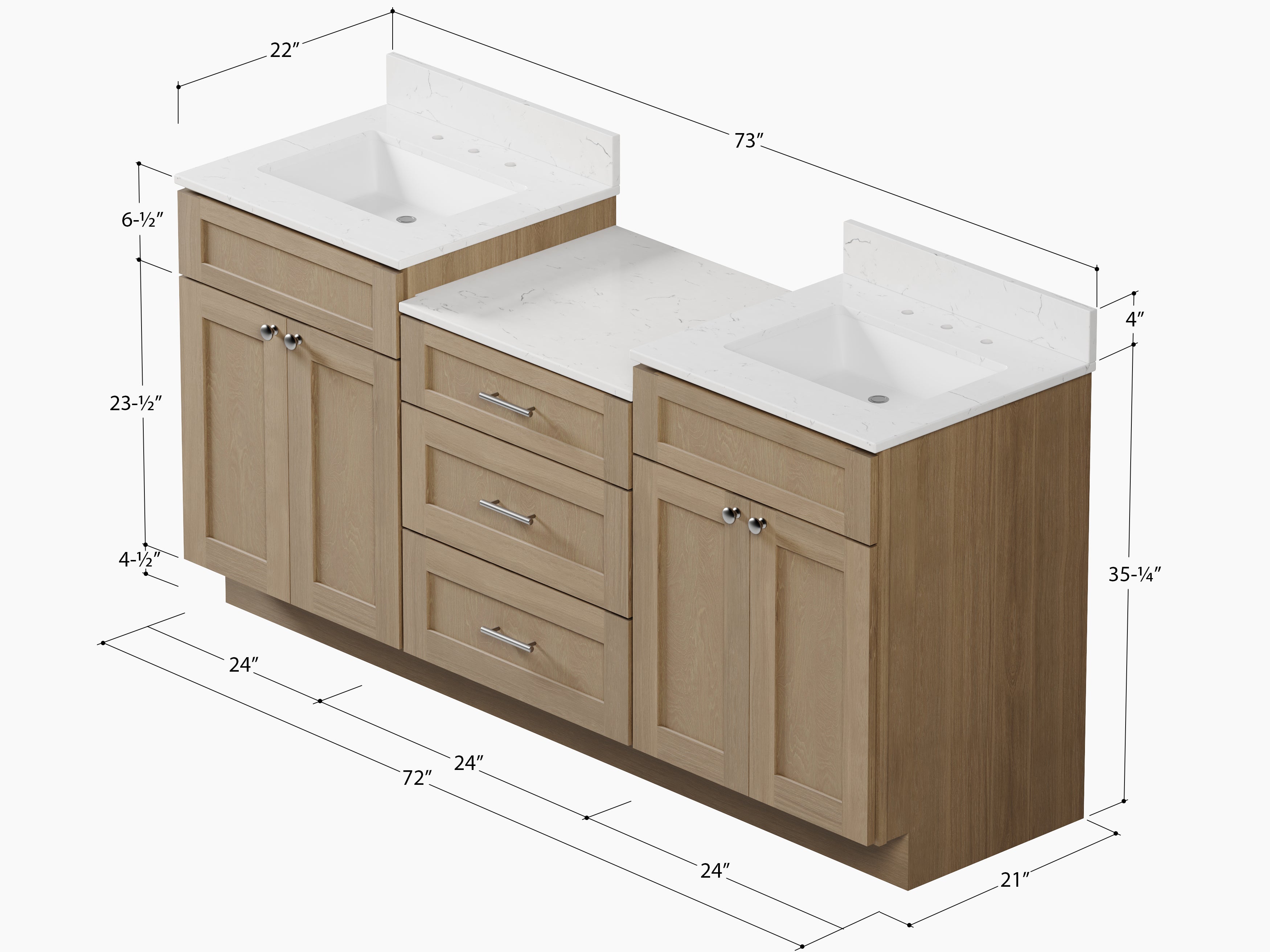 72'' Double Bathroom Vanity Cabinet Shaker Dovetail Solid Wood Drawer Carrara Quartz Top
