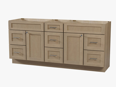 [color:Natural Oak] 75" Double Bathroom Vanity Base Only in White - Natural Oak finish view