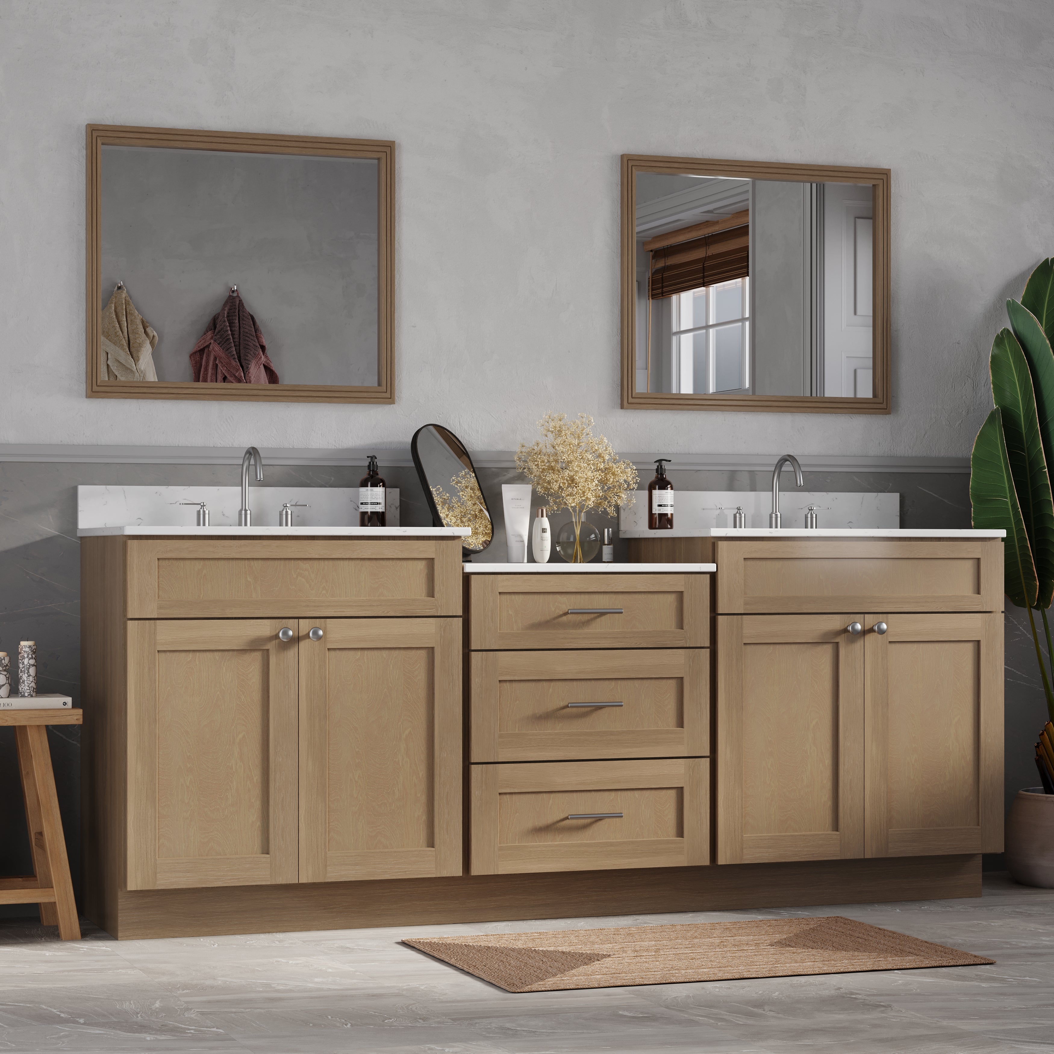 84'' Double Bathroom Vanity Cabinet Shaker Dovetail Solid Wood Drawer Carrara Quartz Top