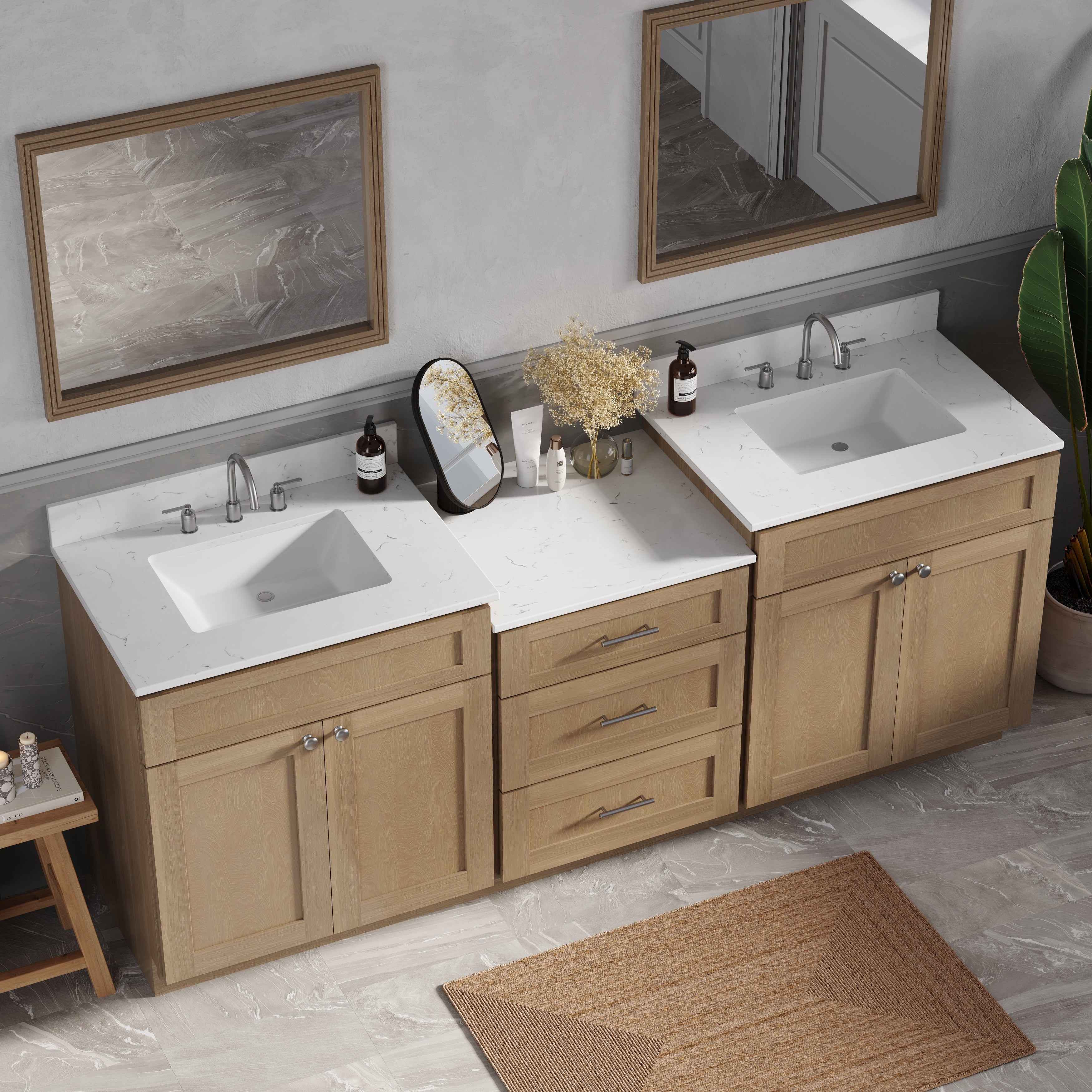 84'' Double Bathroom Vanity Cabinet Shaker Dovetail Solid Wood Drawer Carrara Quartz Top