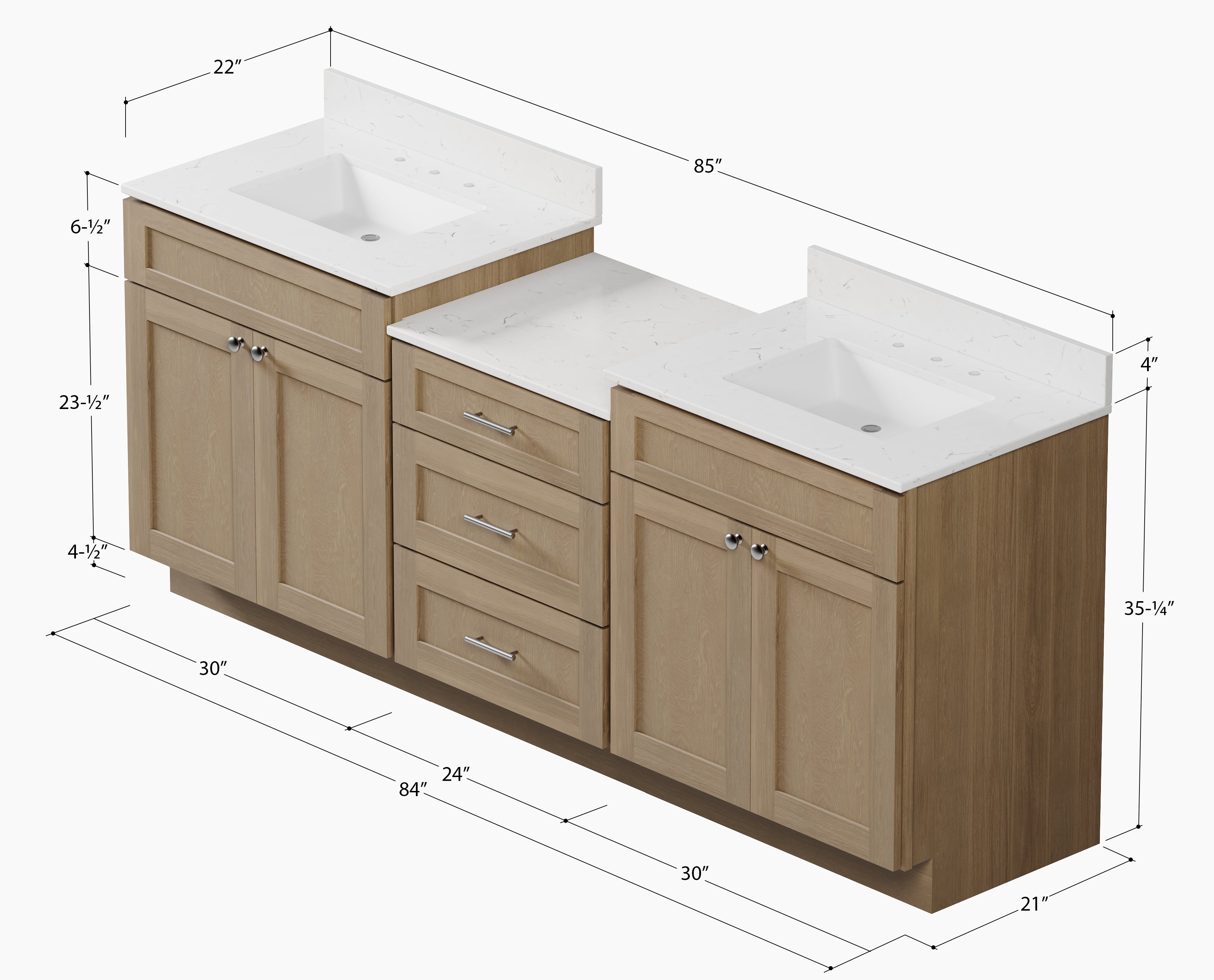 84'' Double Bathroom Vanity Cabinet Shaker Dovetail Solid Wood Drawer Carrara Quartz Top