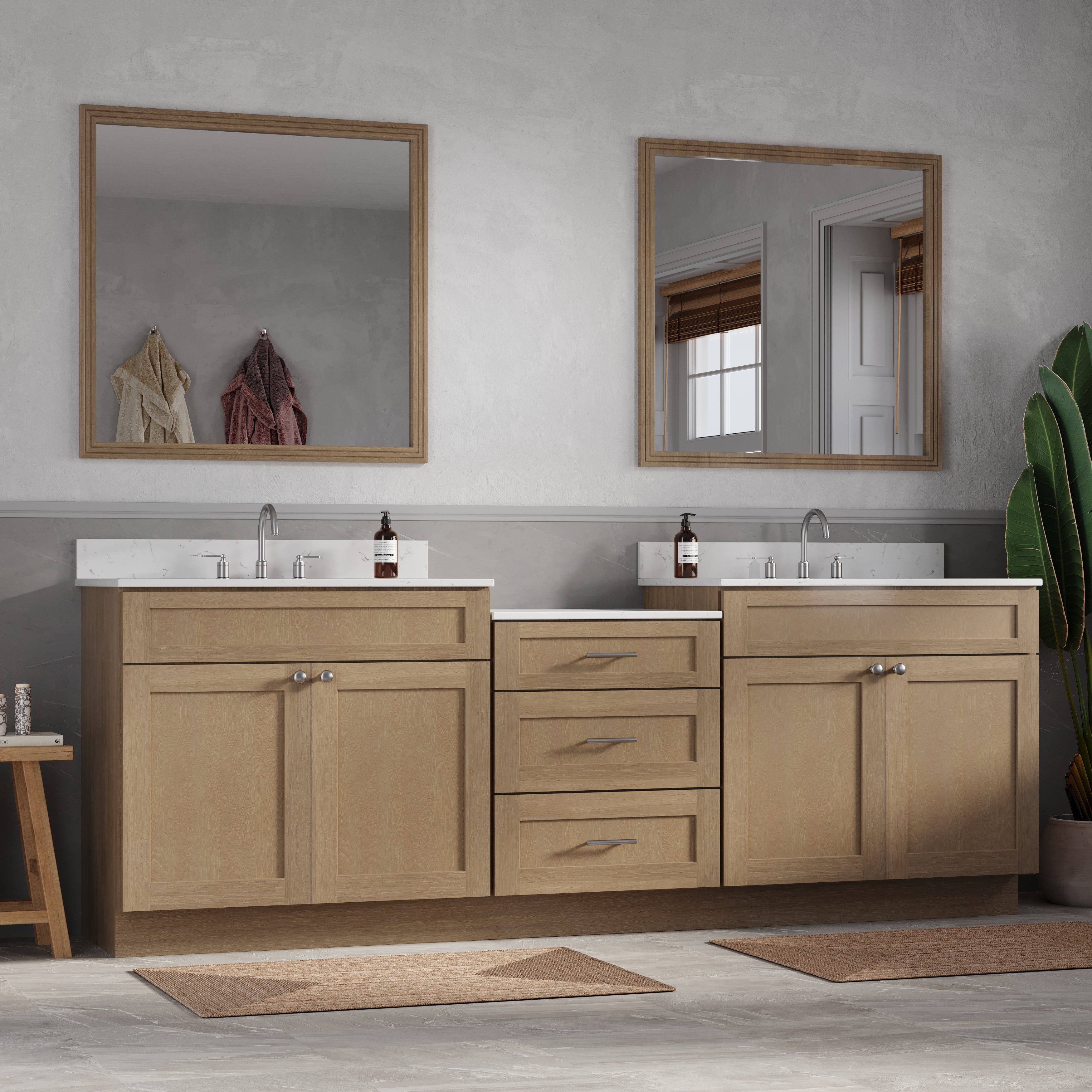 96'' Double Bathroom Vanity Cabinet Shaker Dovetail Solid Wood Drawer Carrara Quartz Top