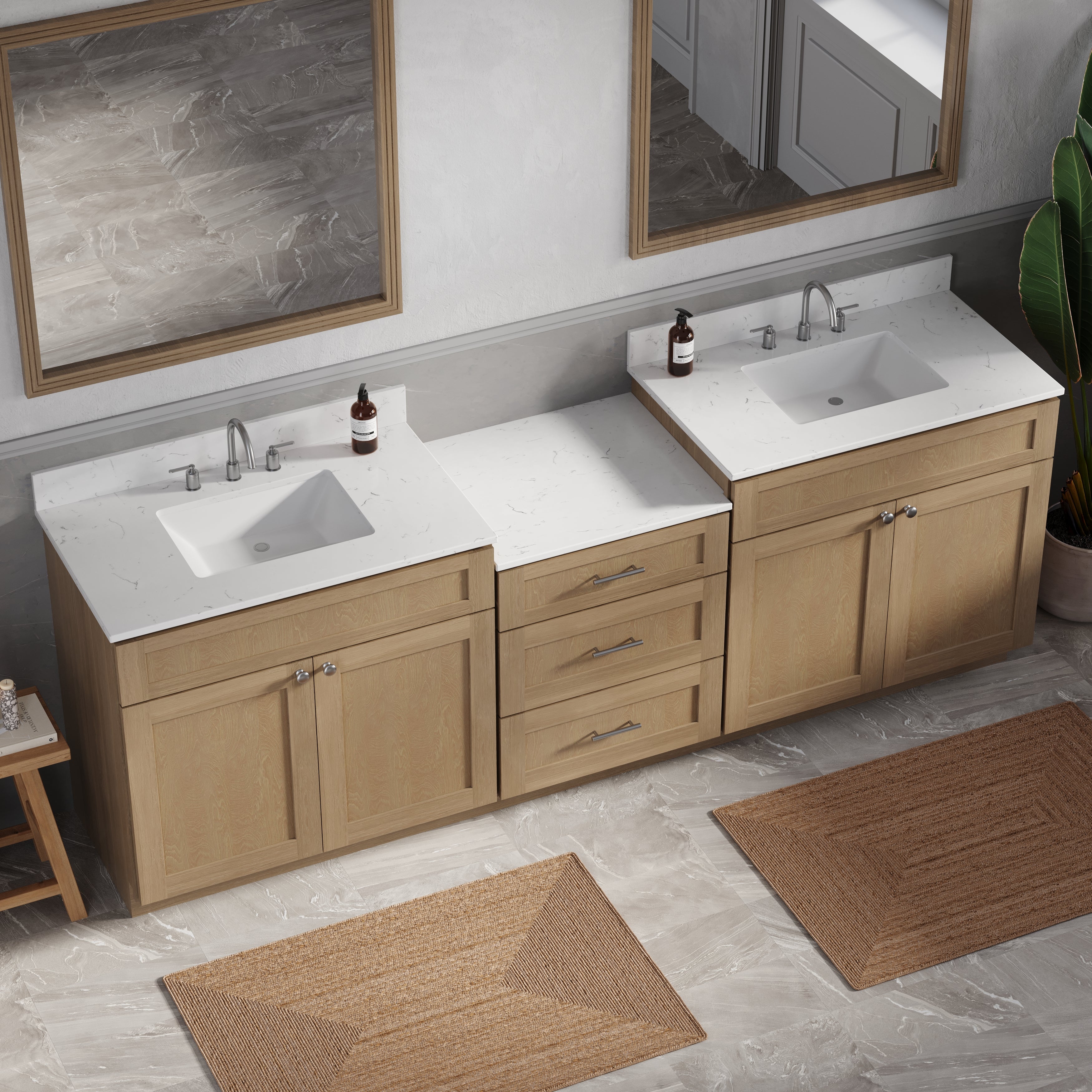 96'' Double Bathroom Vanity Cabinet Shaker Dovetail Solid Wood Drawer Carrara Quartz Top