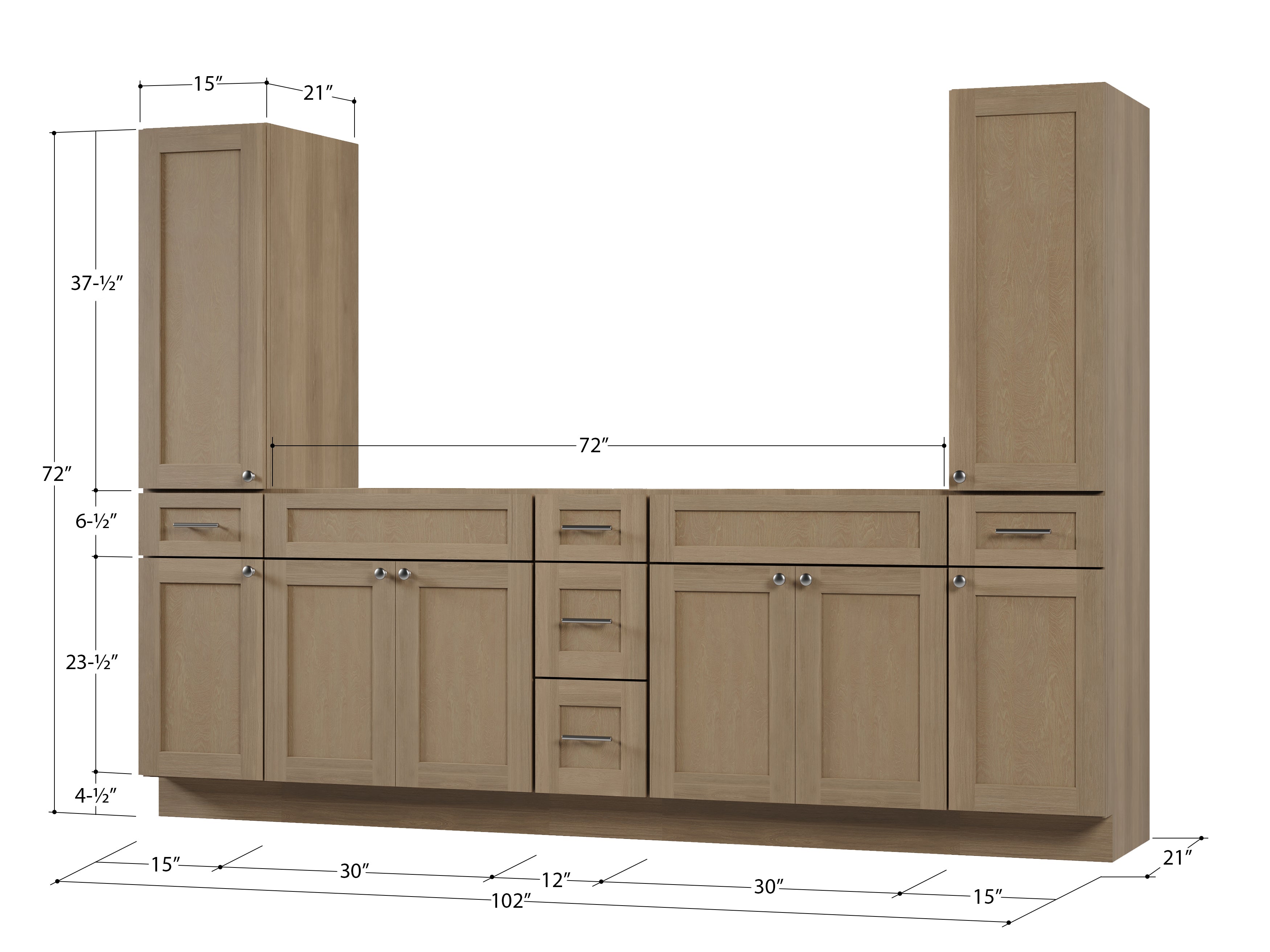 Disar 102'' Double Bathroom Vanity With Tall Linen Cabinet Dovetail Solid Wood Drawer Base Only
