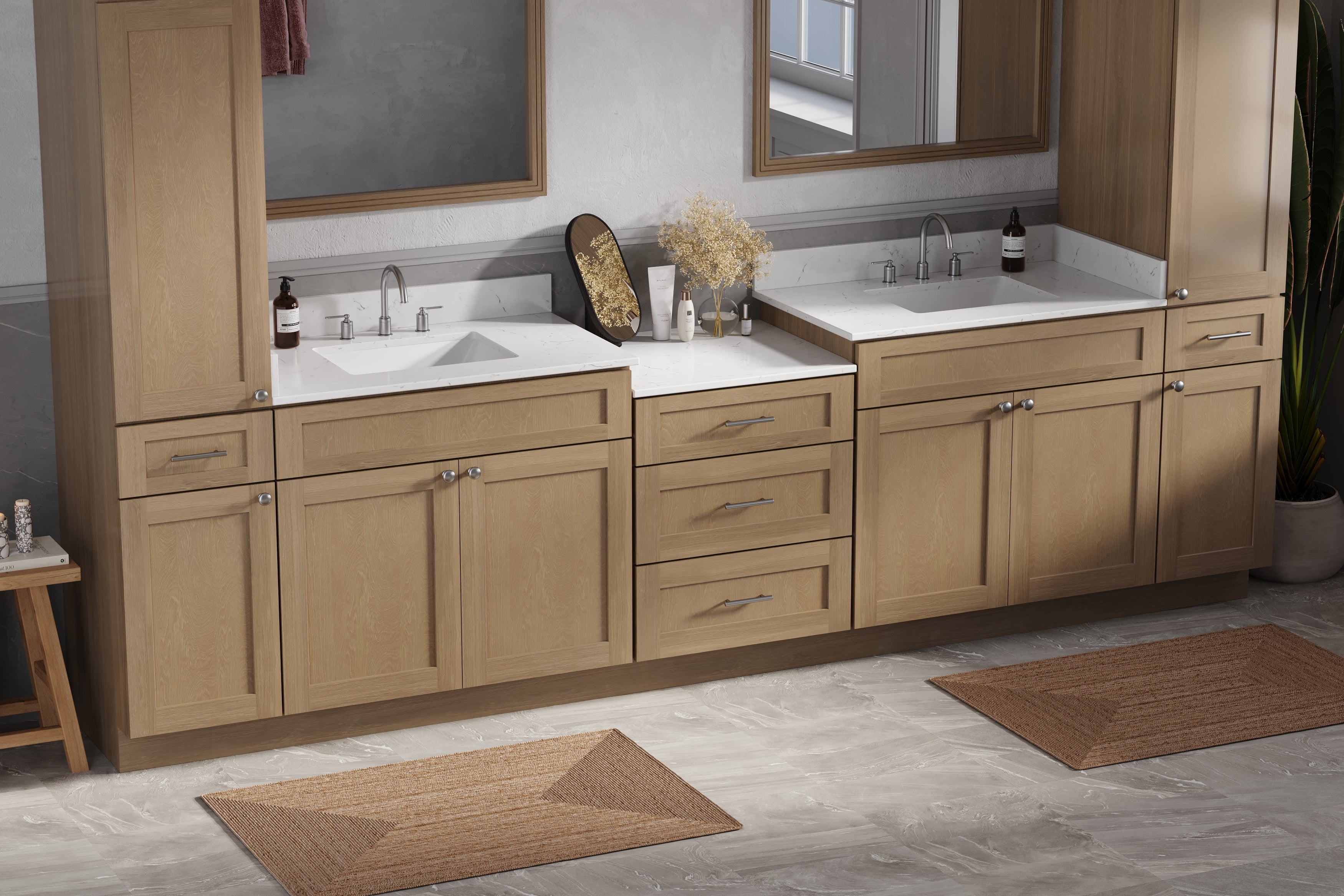 126'' Double Bathroom Vanity Cabinet Shaker Dovetail Solid Wood Drawer Carrara Quartz Top