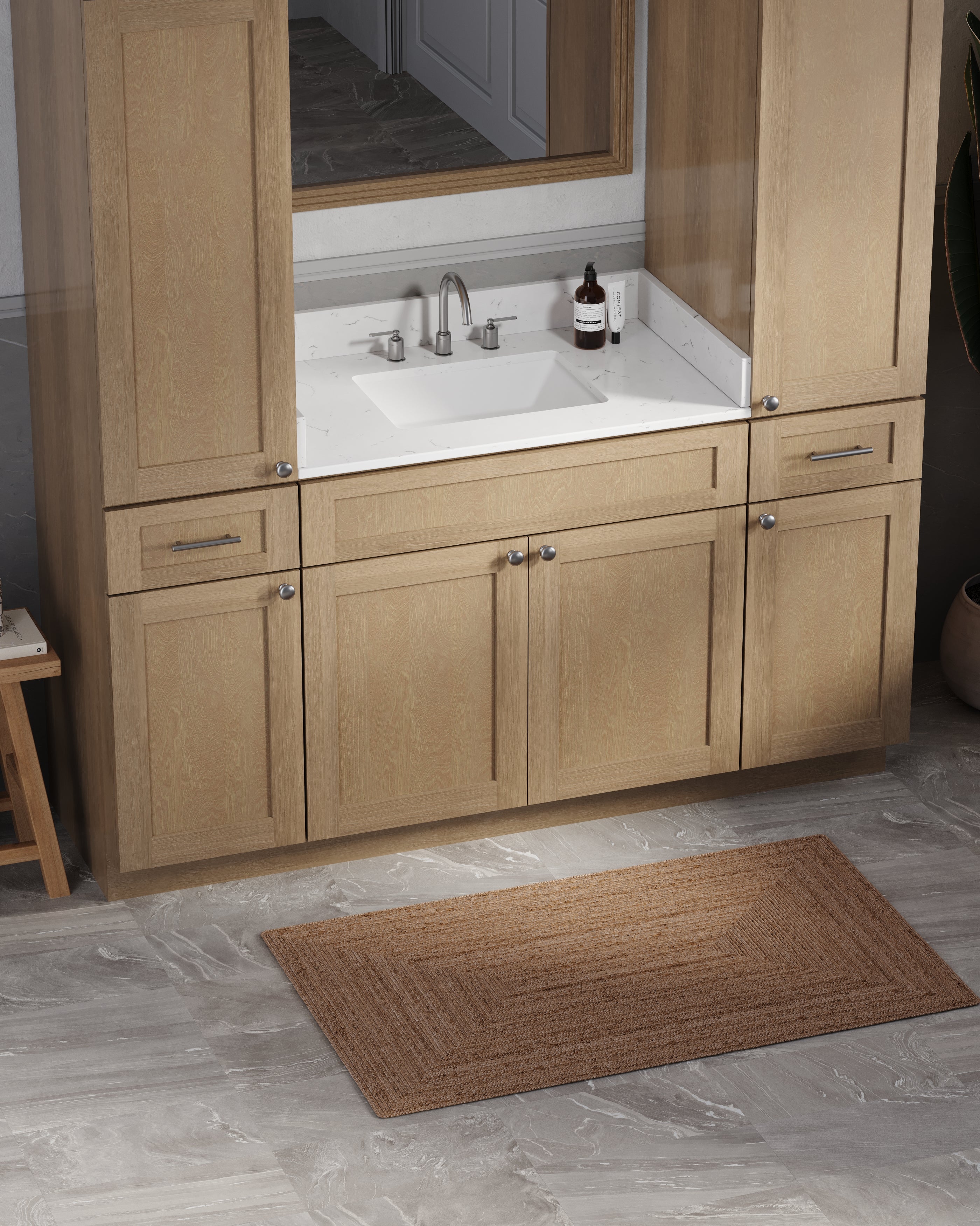 Disar 66'' Single Bathroom Vanity With Linen Tall Cabinet Shaker Dovetail Solid Wood Drawer Carrara Quartz Top