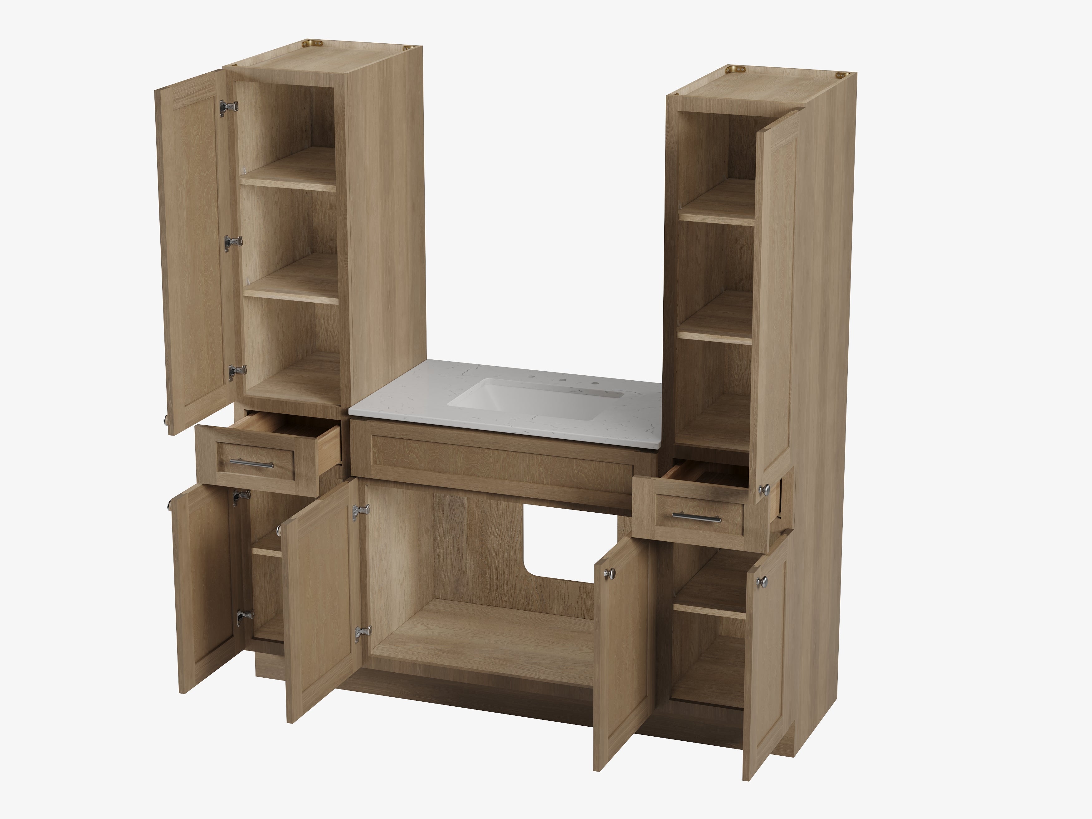 Disar 66'' Single Bathroom Vanity With Linen Tall Cabinet Shaker Dovetail Solid Wood Drawer Carrara Quartz Top