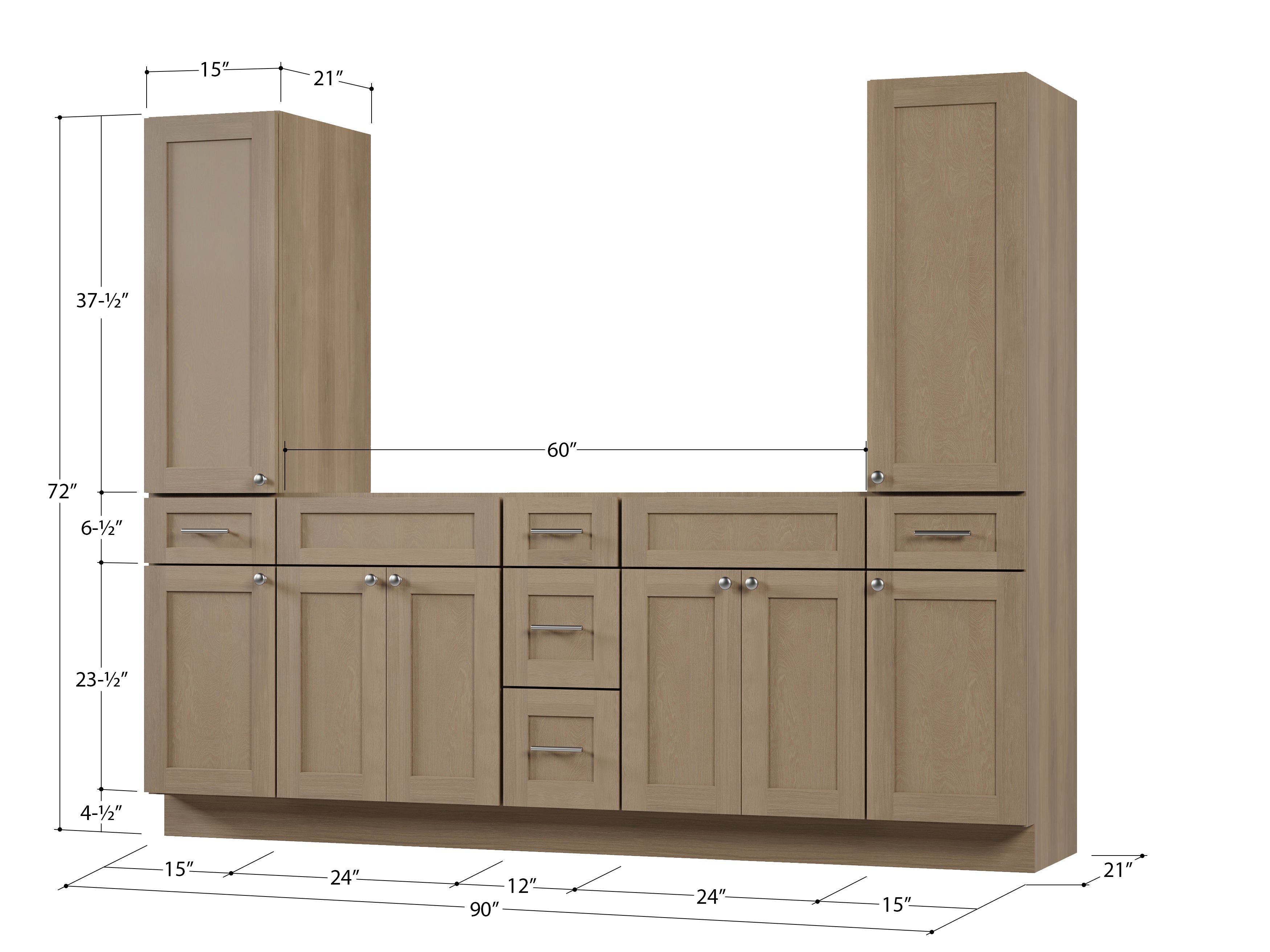 Disar 90'' Double Bathroom Vanity With Tall Linen Cabinet Dovetail Solid Wood Drawer Base Only