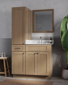 Disar 39'' Single Bathroom Vanity With Left Linen Tall Cabinet Dovetail Solid Wood Drawer Carrara Quartz Top