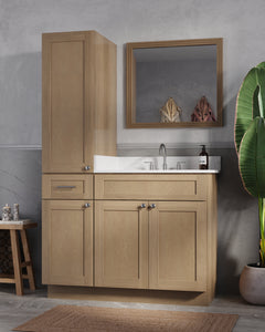 Disar 45' Single Bathroom Vanity With Left Linen Tall Cabinet Dovetail Solid Wood Drawer Carrara Quartz Top