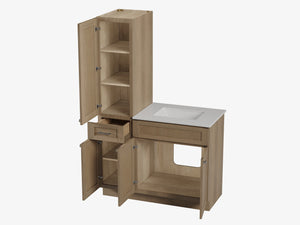 Disar 45' Single Bathroom Vanity With Left Linen Tall Cabinet Dovetail Solid Wood Drawer Carrara Quartz Top