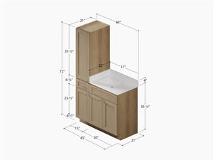 Disar 45' Single Bathroom Vanity With Left Linen Tall Cabinet Dovetail Solid Wood Drawer Carrara Quartz Top