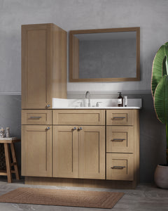 Disar 51' Single Bathroom Vanity With Left Linen Tall Cabinet Dovetail Solid Wood Drawer Carrara Quartz Top