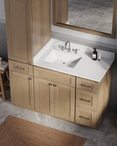 Disar 51' Single Bathroom Vanity With Left Linen Tall Cabinet Dovetail Solid Wood Drawer Carrara Quartz Top